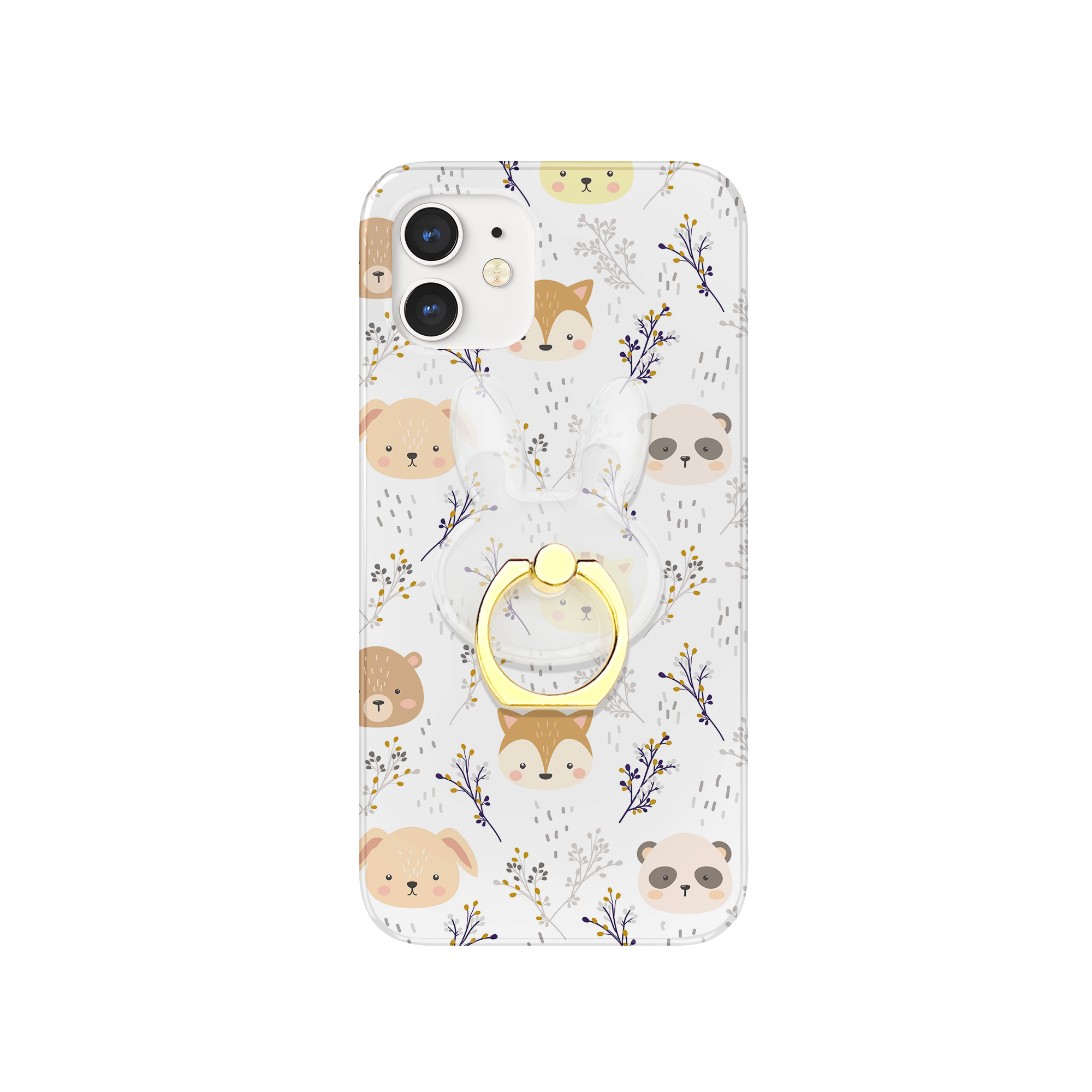 Gold Hoppy Clear Bunny Ring Holder on a Furry Forest Phone Case