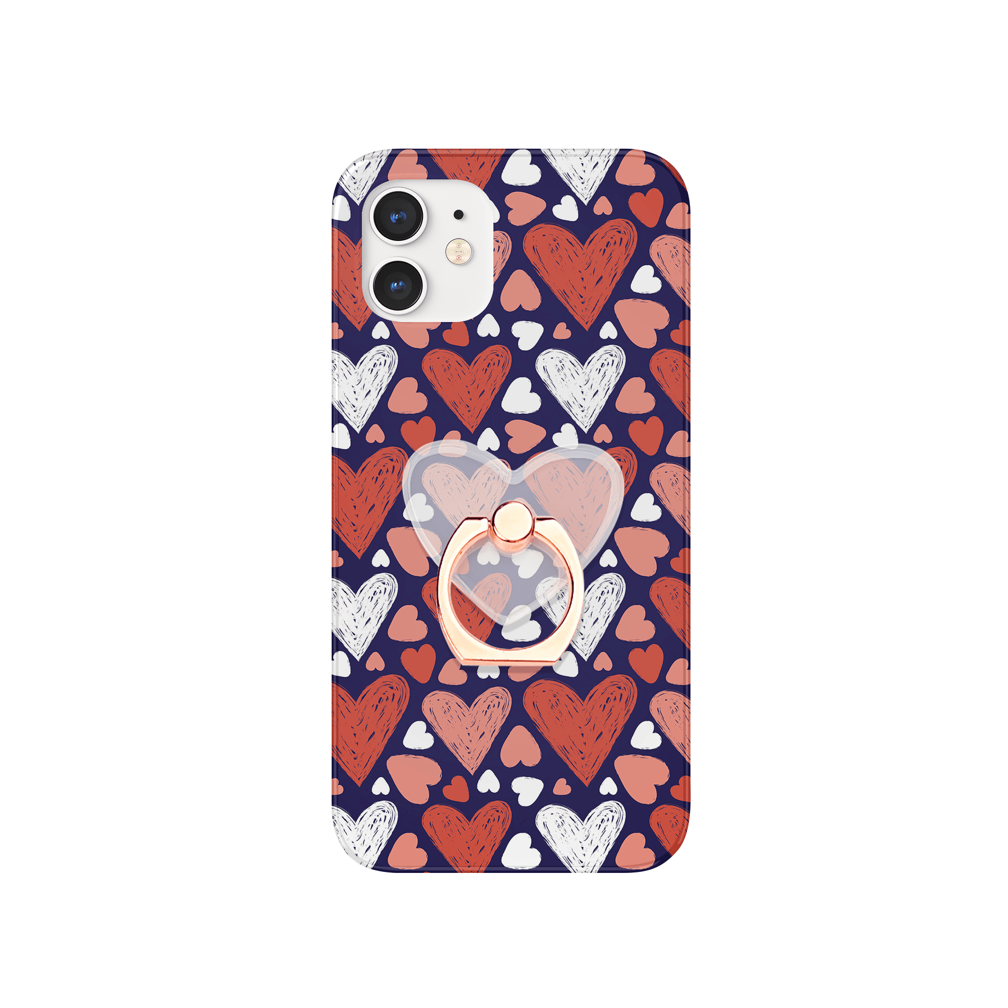 Rose Gold Heartbeat Clear Heart Ring Holder on a Sketchy Love Phone Case