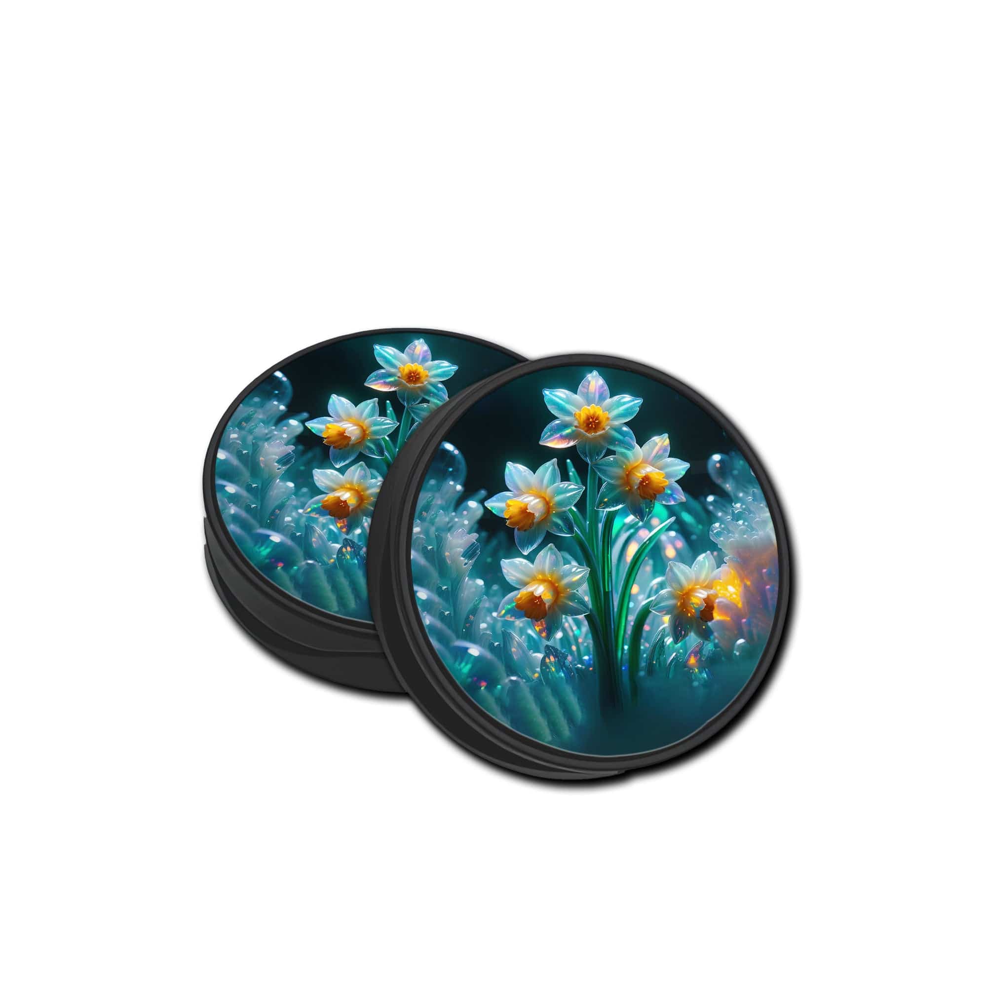 Delicate Shimmer | Crystal Flower Daffodil Foldable Phone Grip in Black