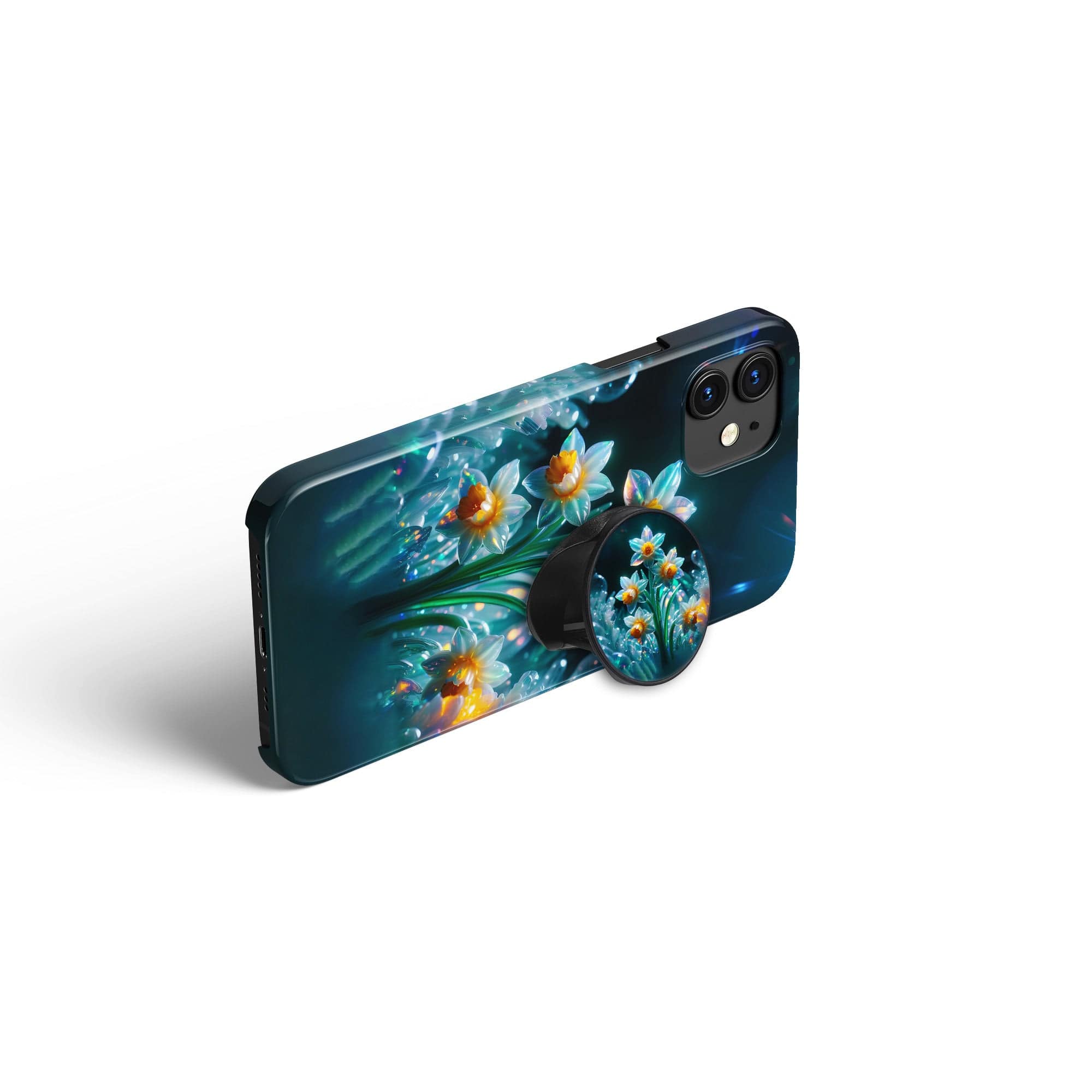 Delicate Shimmer | Crystal Flower Daffodil Foldable Phone Grip in Black