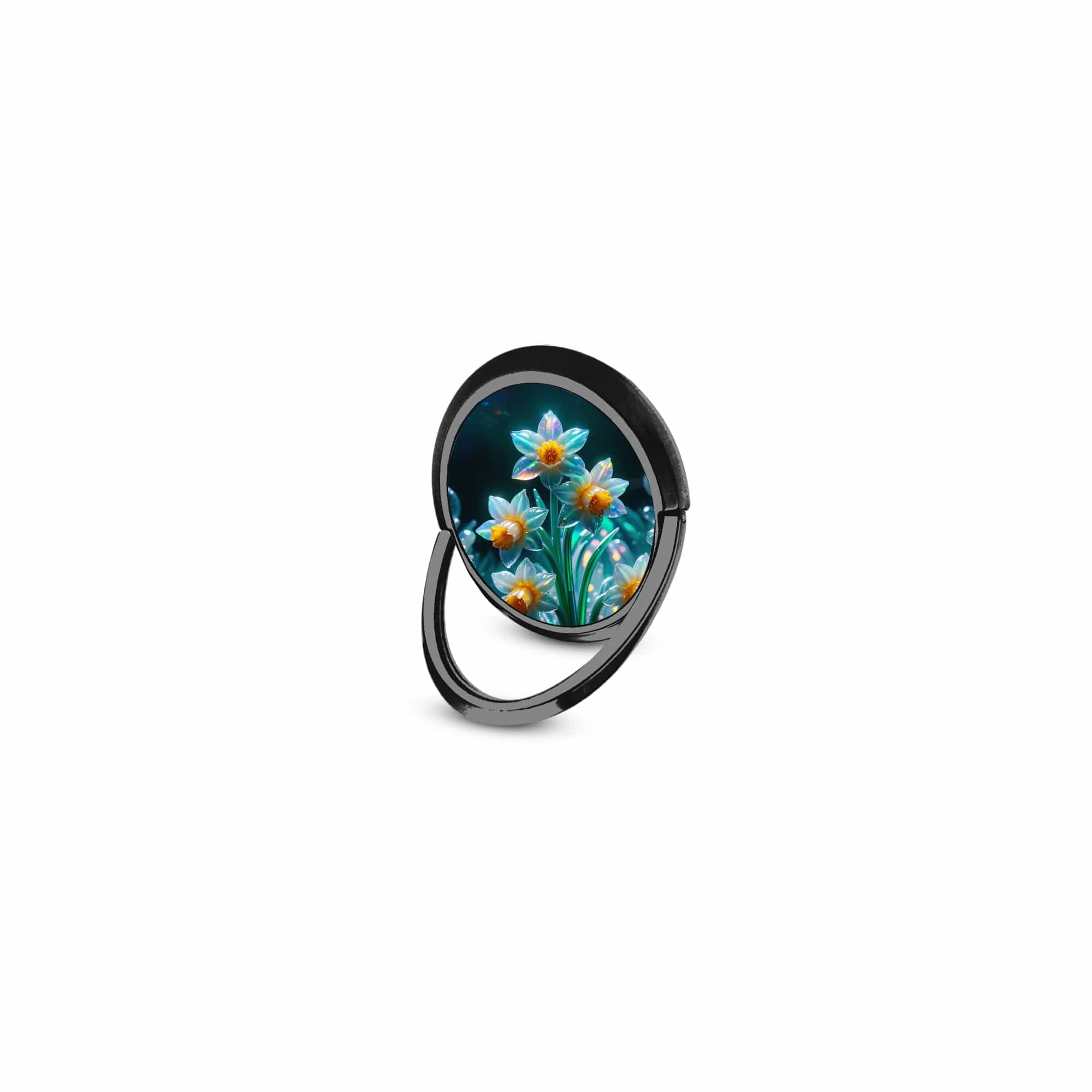 Delicate Shimmer | Crystal Flower Daffodil Ring Holder in Black