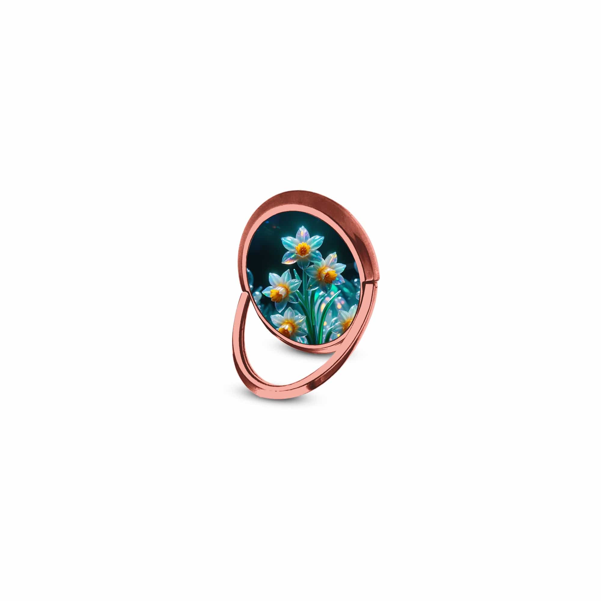 Delicate Shimmer | Crystal Flower Daffodil Ring Holder in Rose Gold