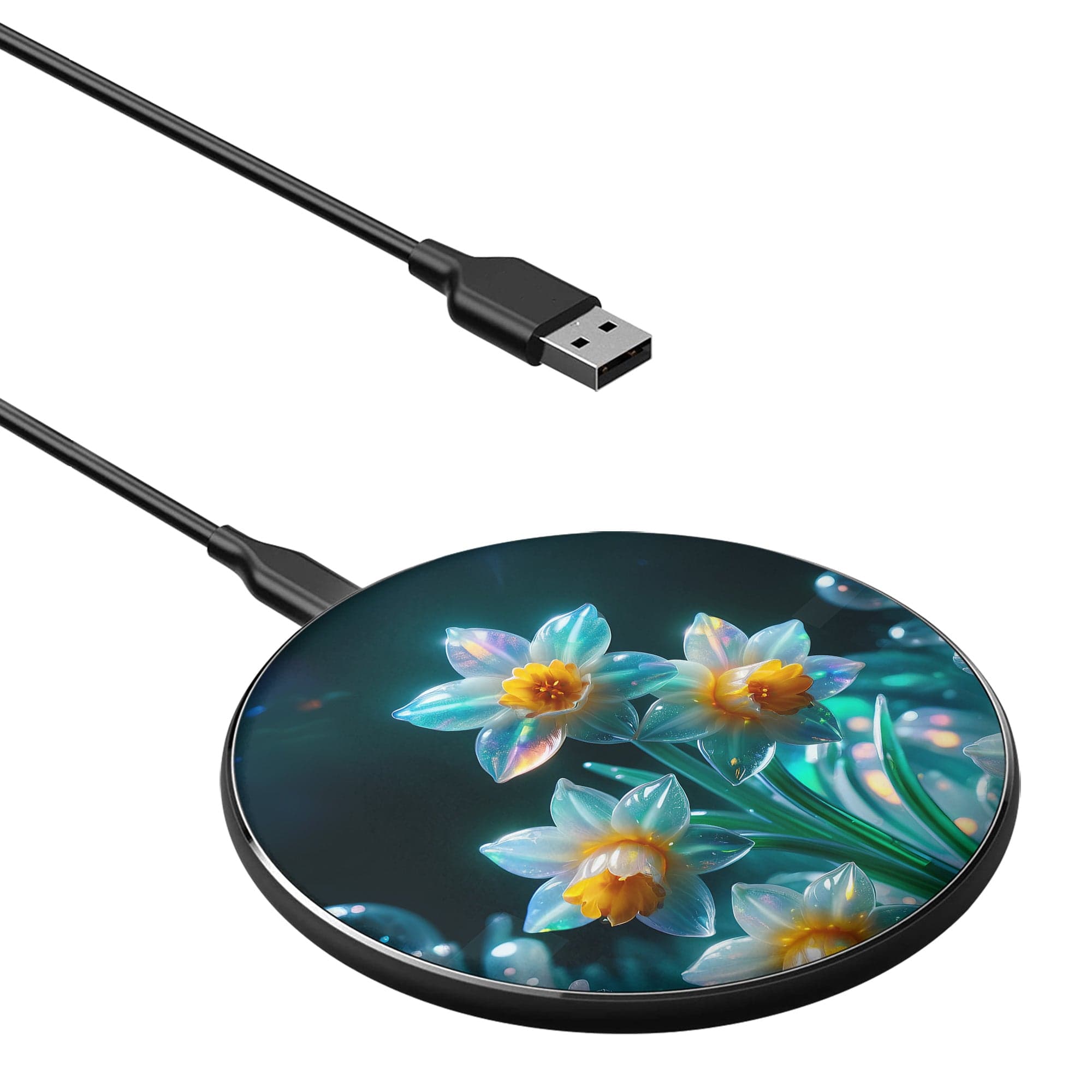 Delicate Shimmer | Crystal Flower Daffodil Wireless Charger in Black