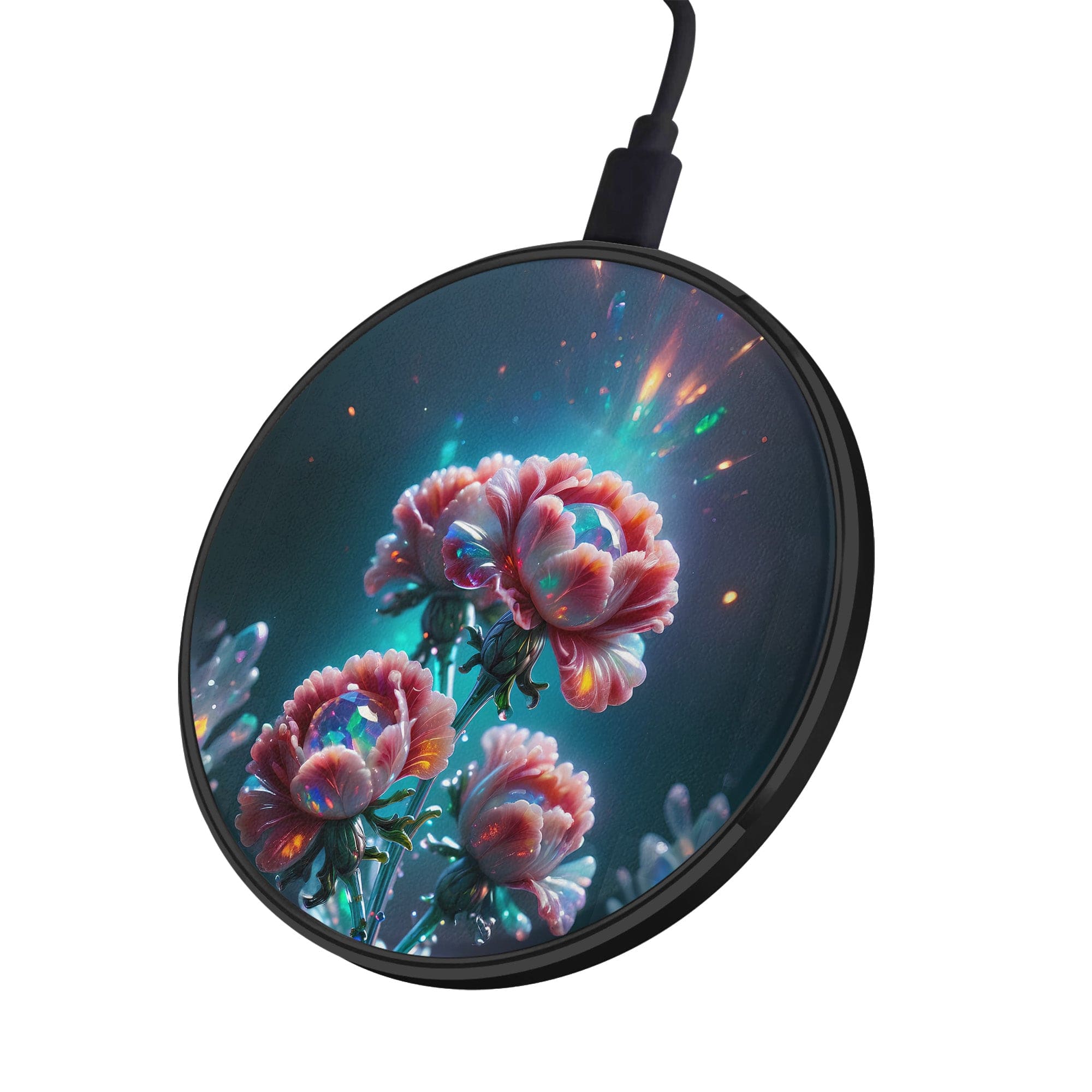 Exquisite Eruption | Crystal Flower Carnation Wireless Charger in Black