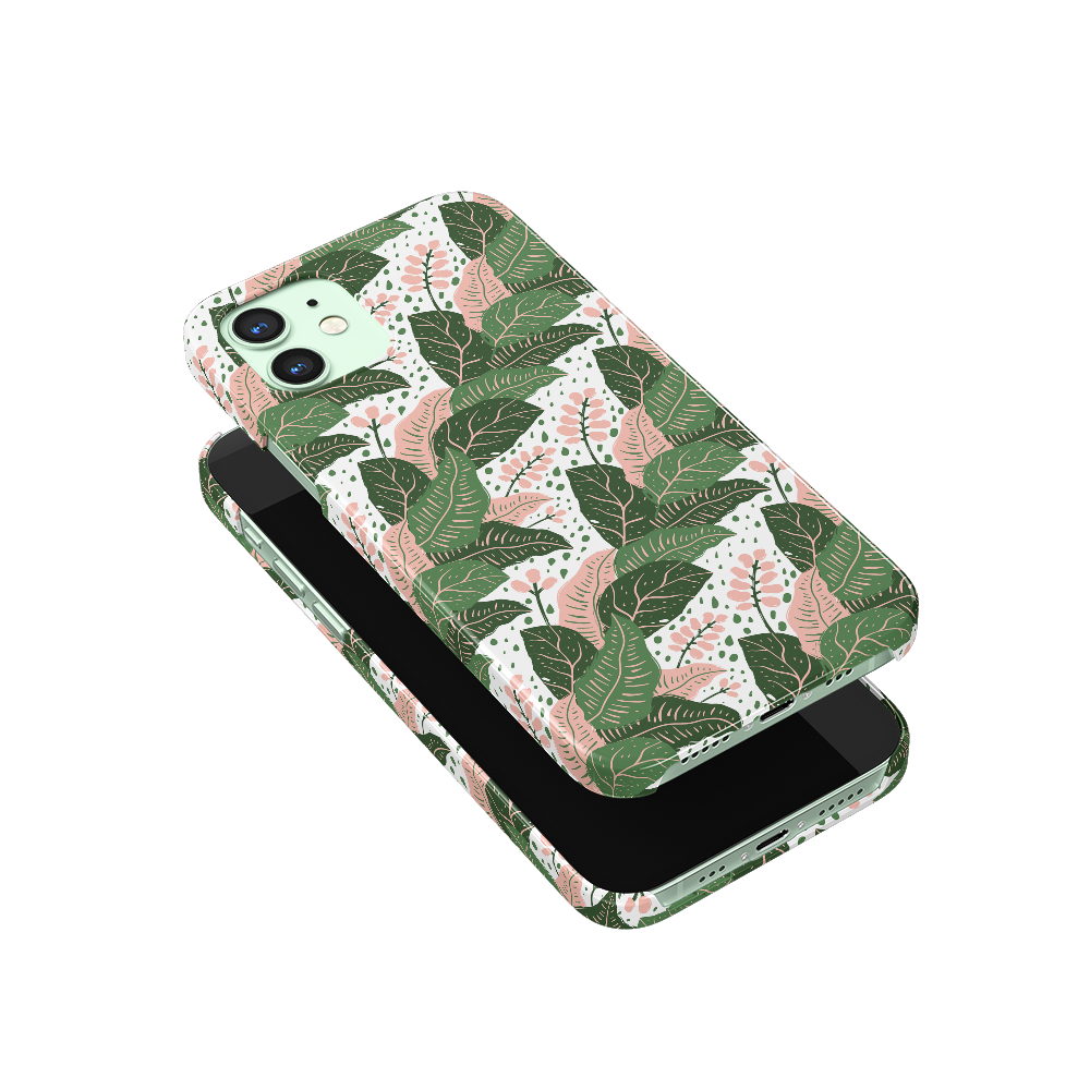 Mint iPhone with a tropical floral design case
