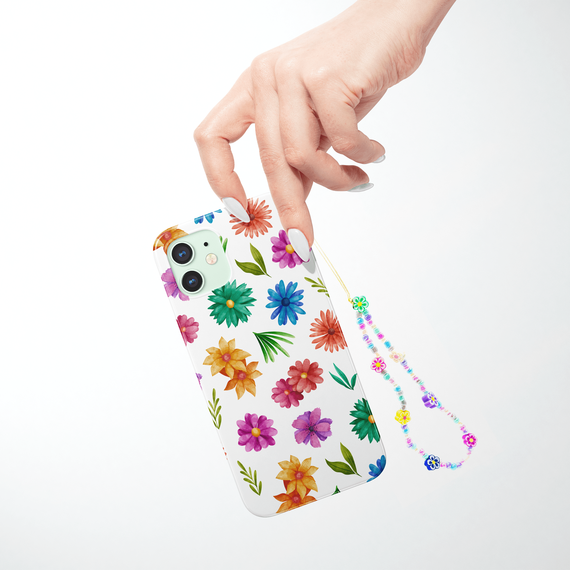 Floral Fantasy Flowers Phone Charm on a Painted Prismatic Phone Case