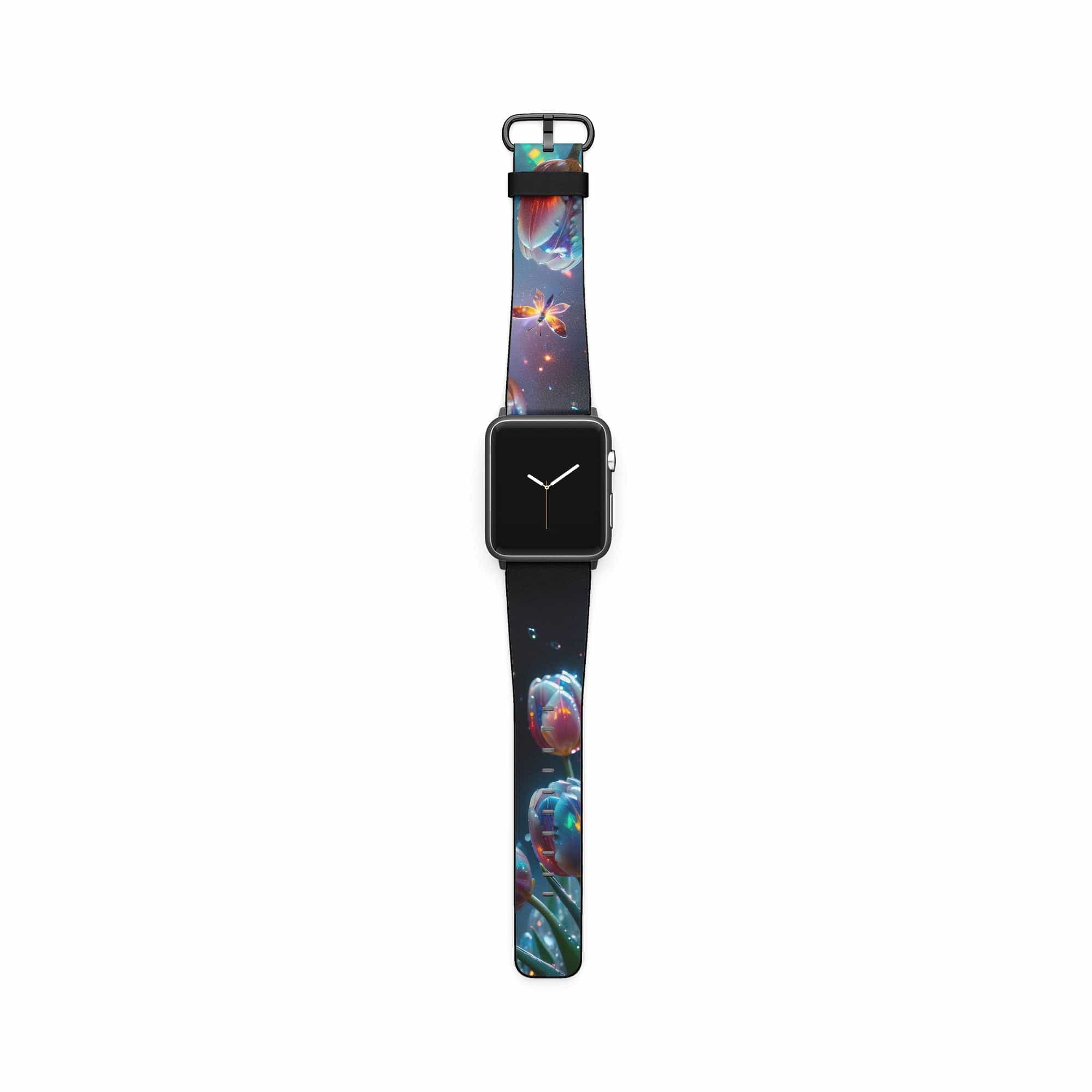 Gentle Twilight | Crystal Flower Tulip Apple Watch Band in Black