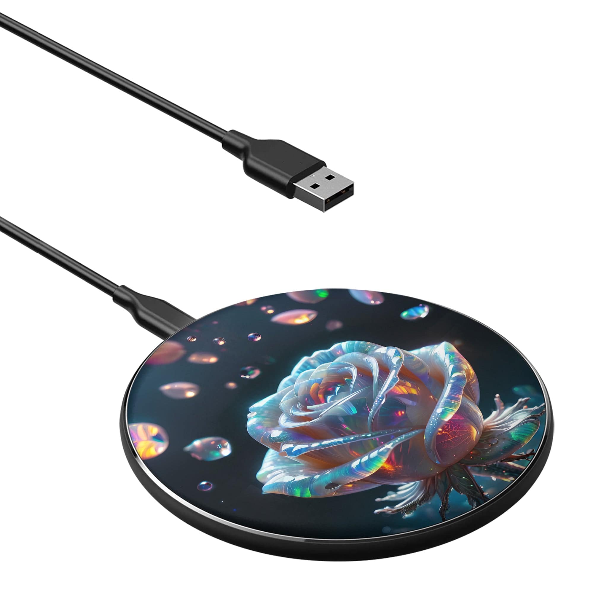 Petulant Petals | Crystal Flower Rose Wireless Charger in Black