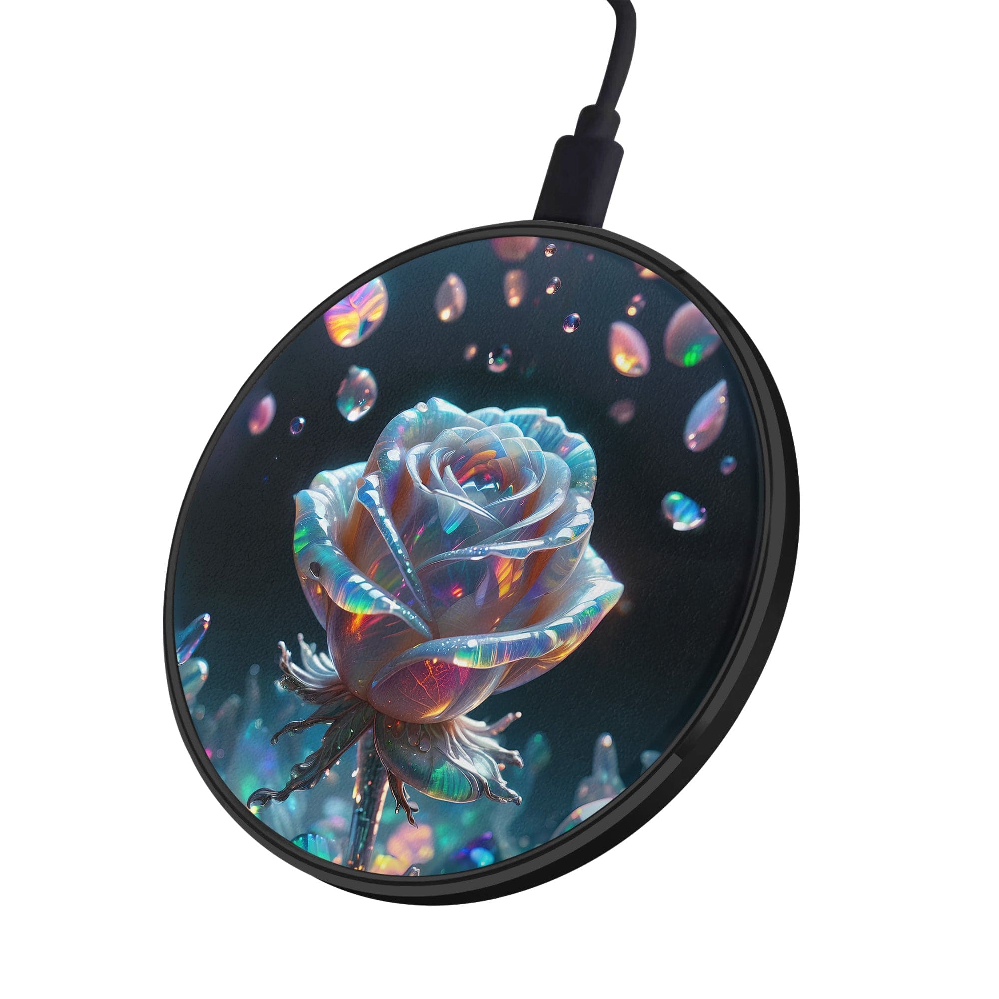 Petulant Petals | Crystal Flower Rose Wireless Charger in Black