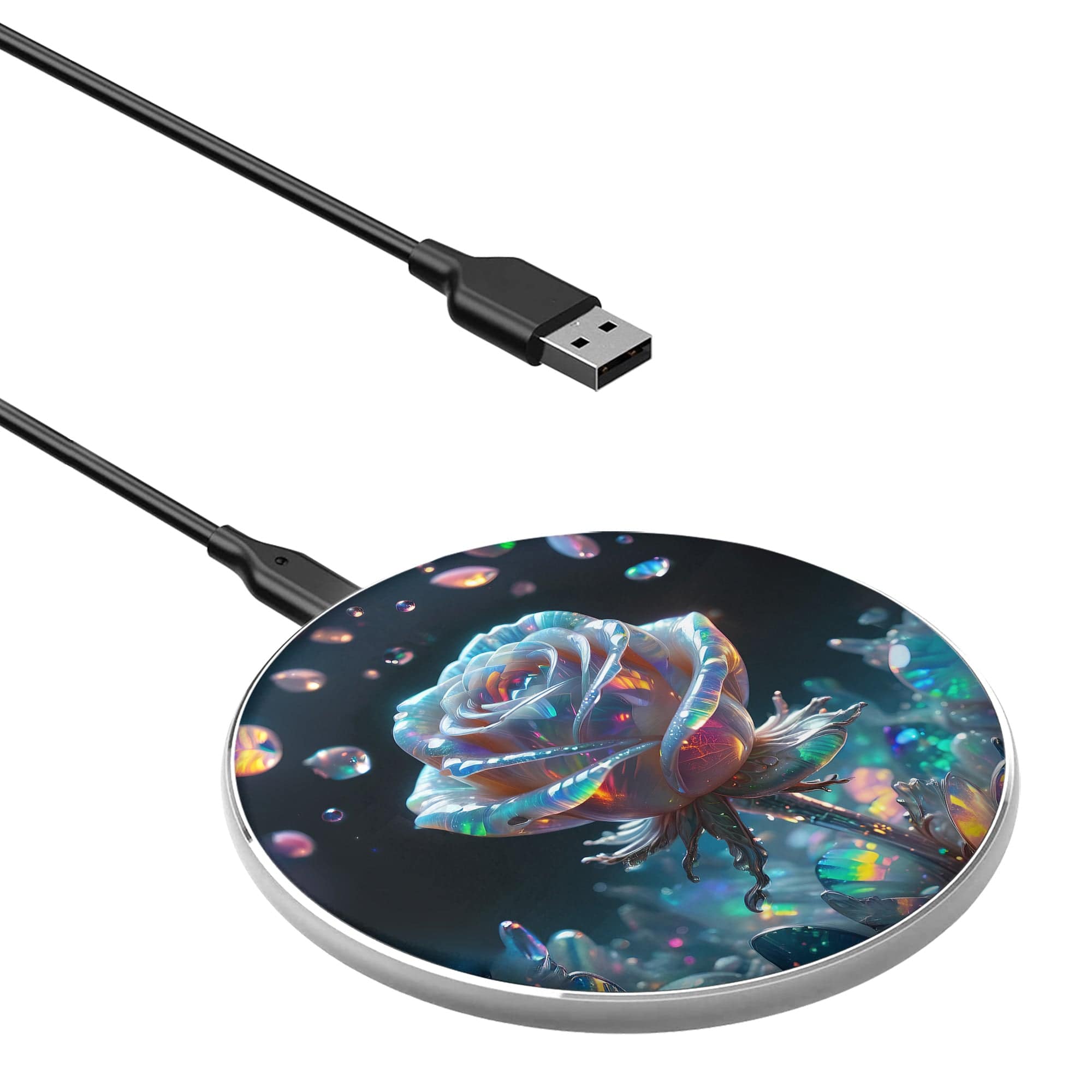 Petulant Petals | Crystal Flower Rose Wireless Charger in Silver