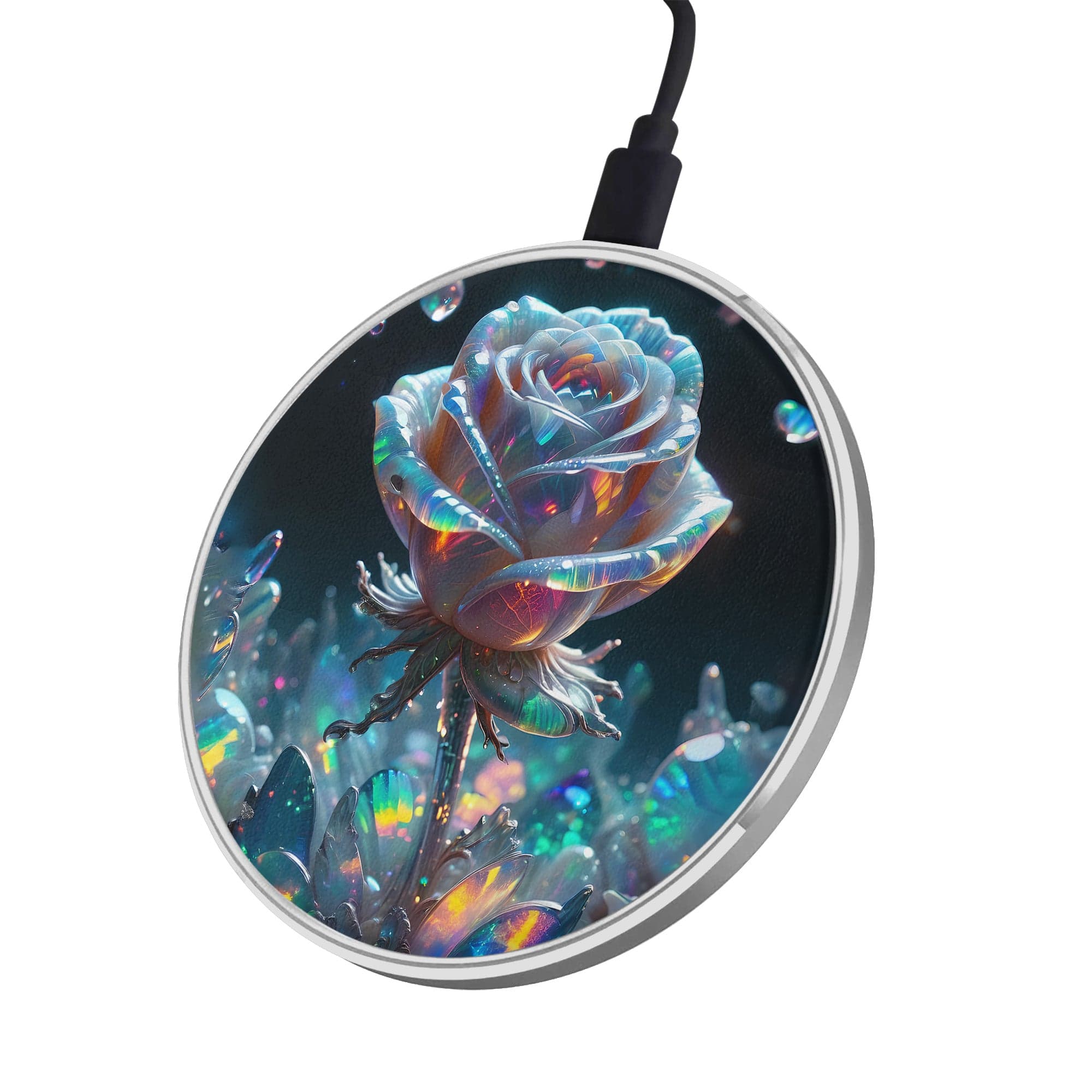 Petulant Petals | Crystal Flower Rose Wireless Charger in Silver