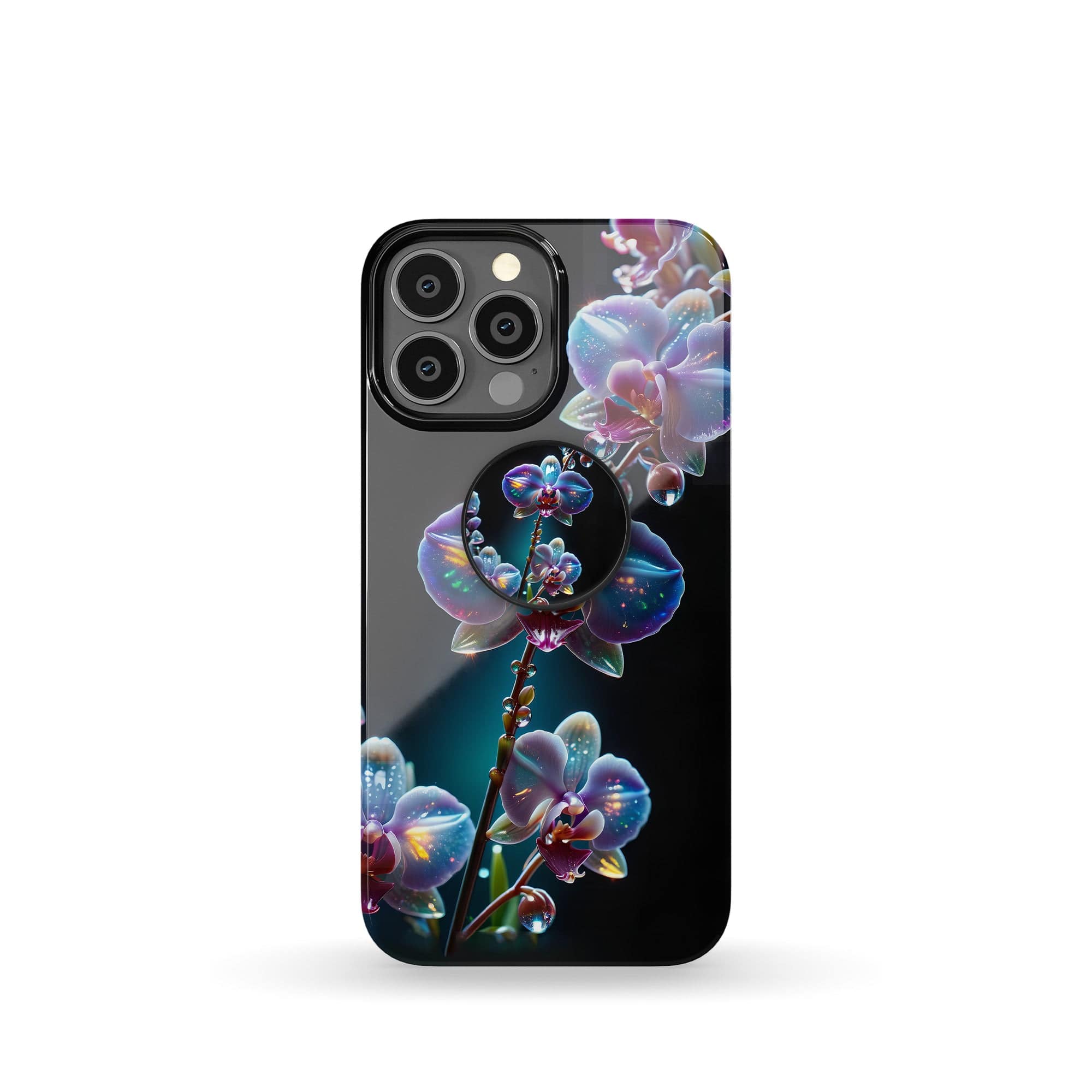 Silent Symphony | Crystal Flower Orchid Foldable Phone Grip in Black