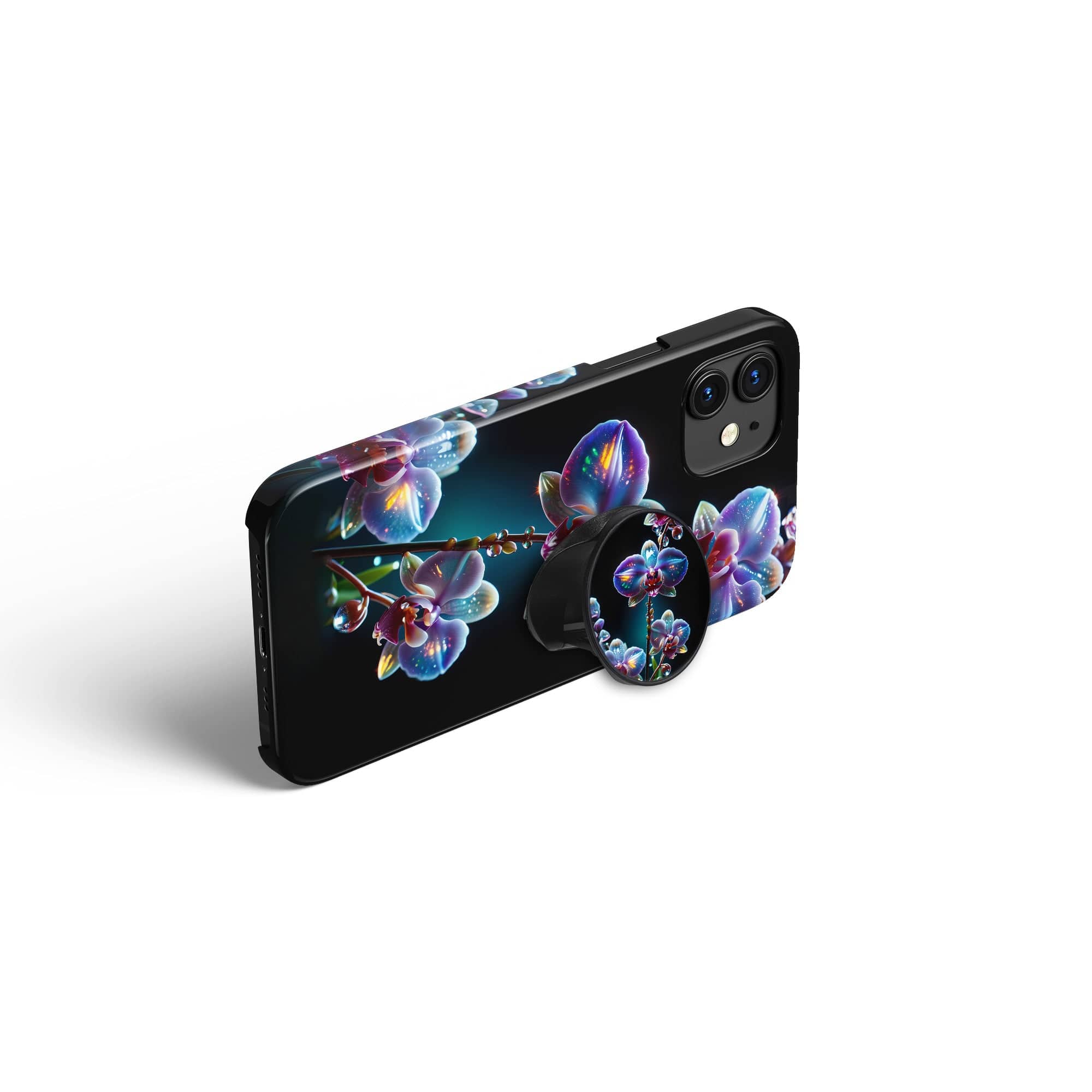 Silent Symphony | Crystal Flower Orchid Foldable Phone Grip in Black