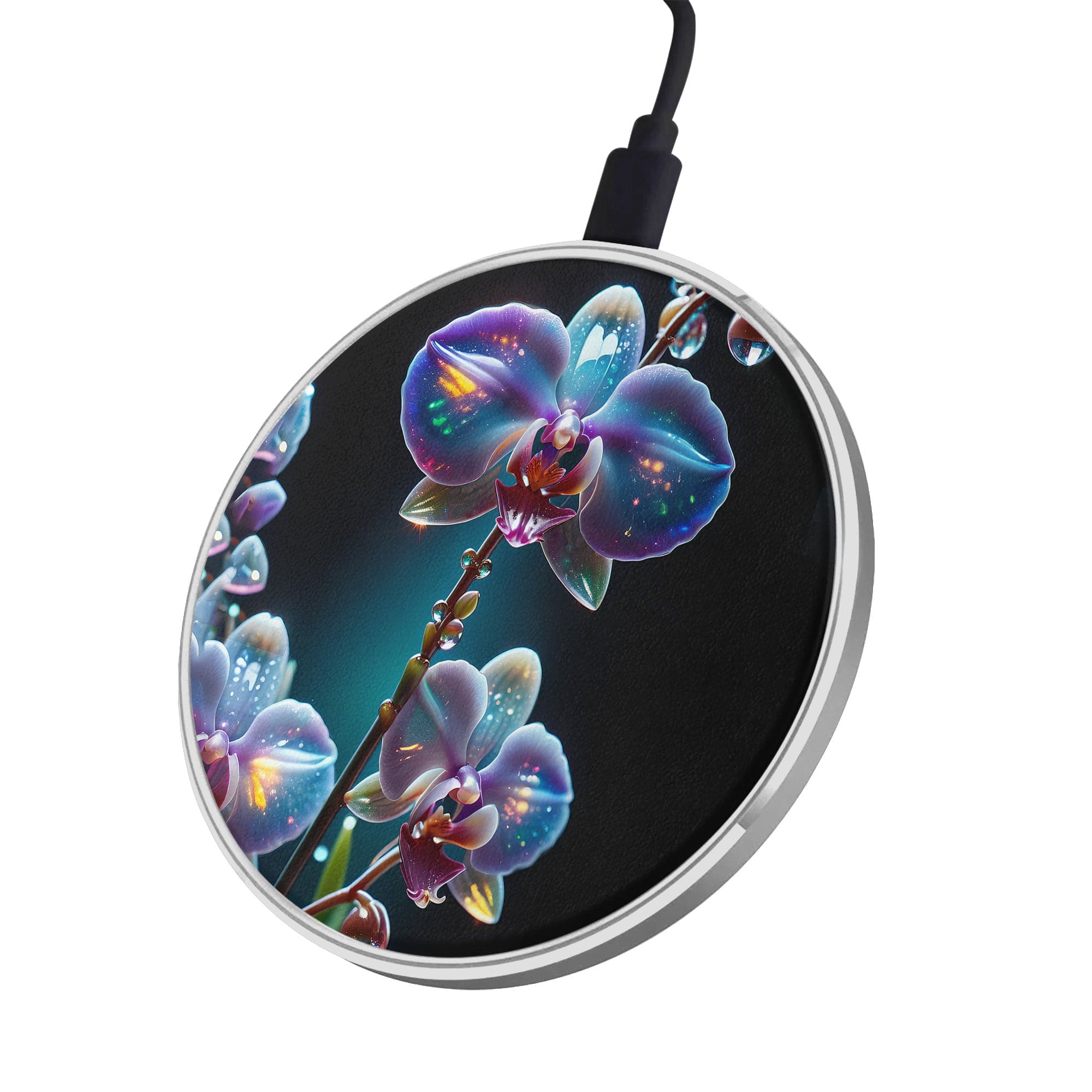 Silent Symphony | Crystal Flower Orchid Wireless Charger in Silver