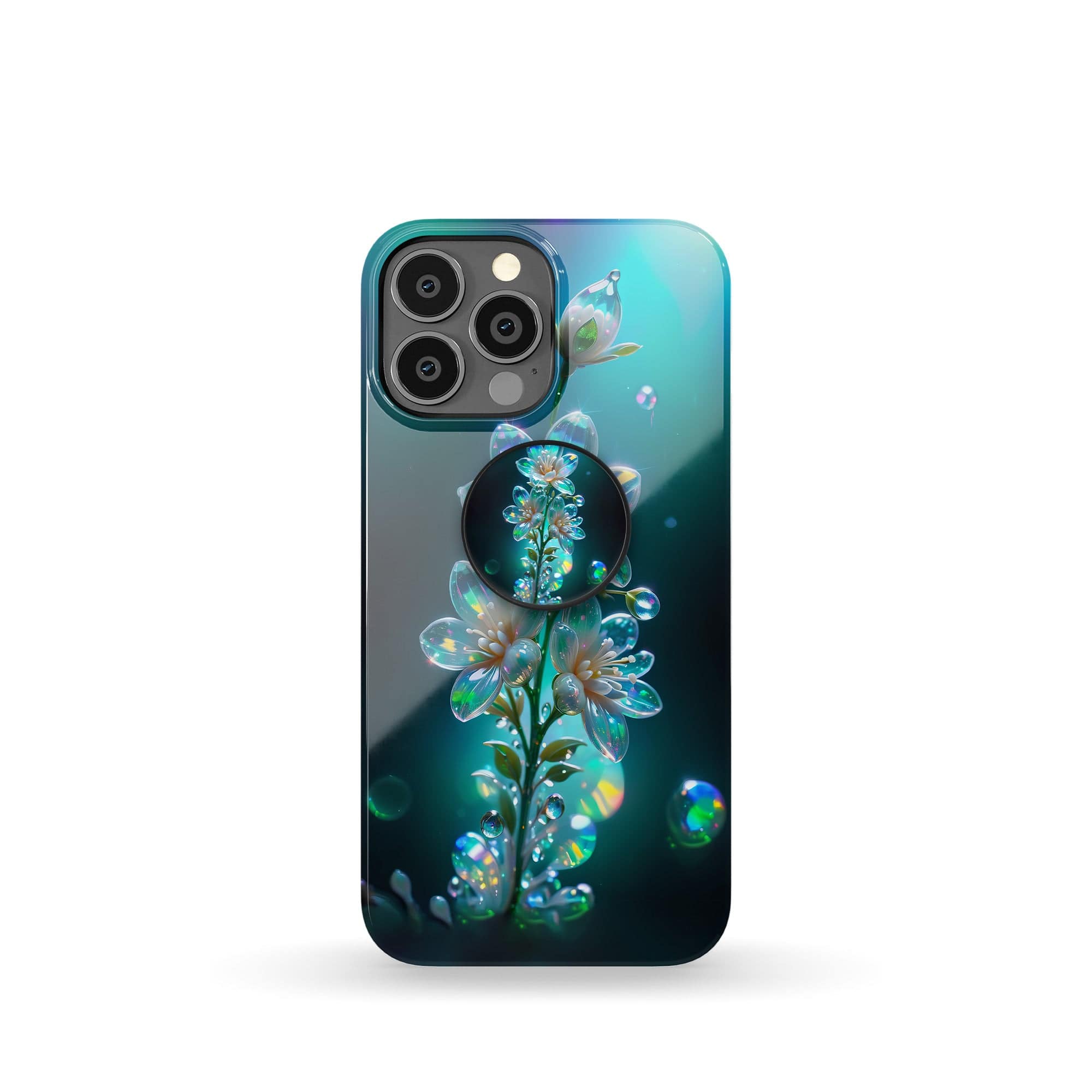 Stardust Whispers | Crystal Flower Jasmine Foldable Phone Grip in Black