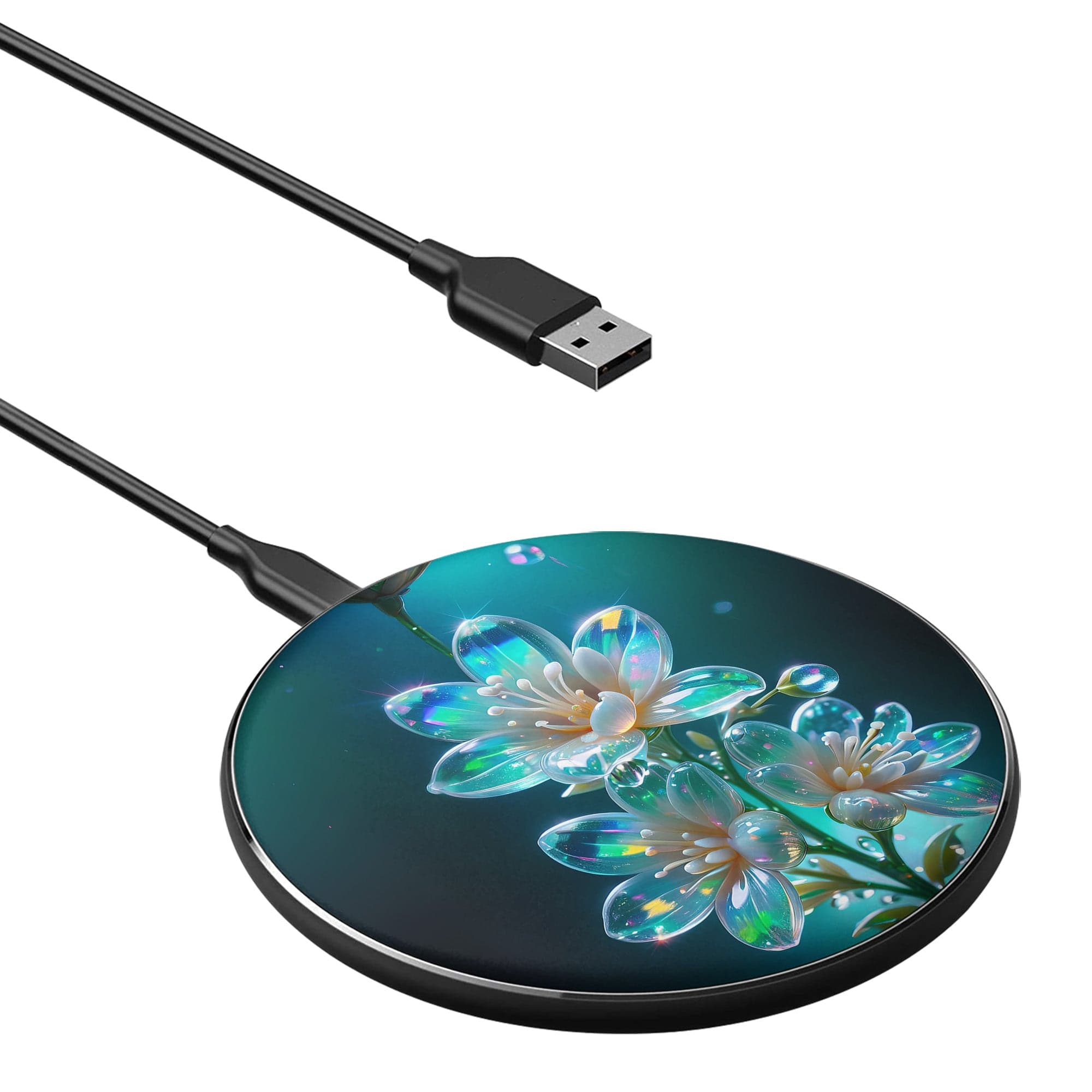 Stardust Whispers | Crystal Flower Jasmine Wireless Charger in Black