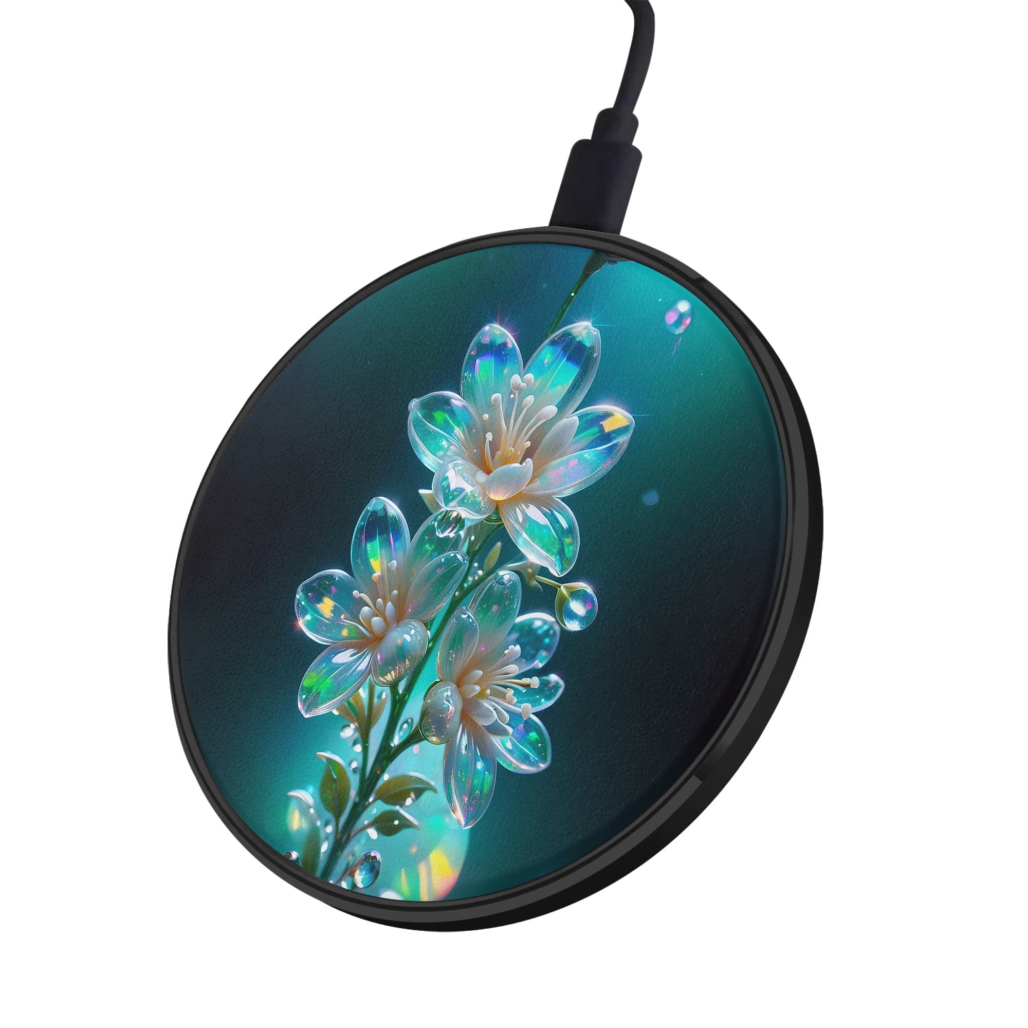 Stardust Whispers | Crystal Flower Jasmine Wireless Charger in Black