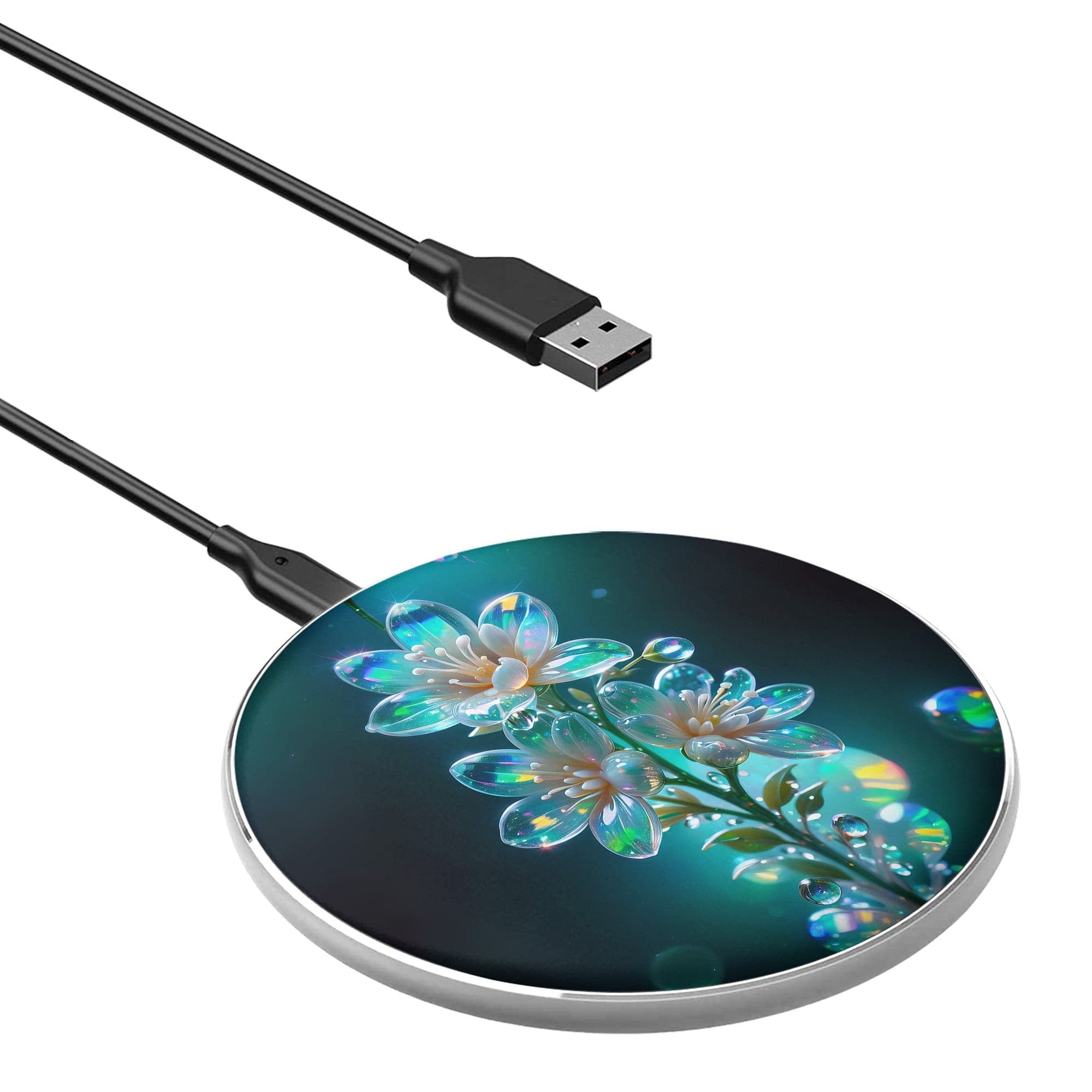 Stardust Whispers | Crystal Flower Jasmine Wireless Charger in Silver