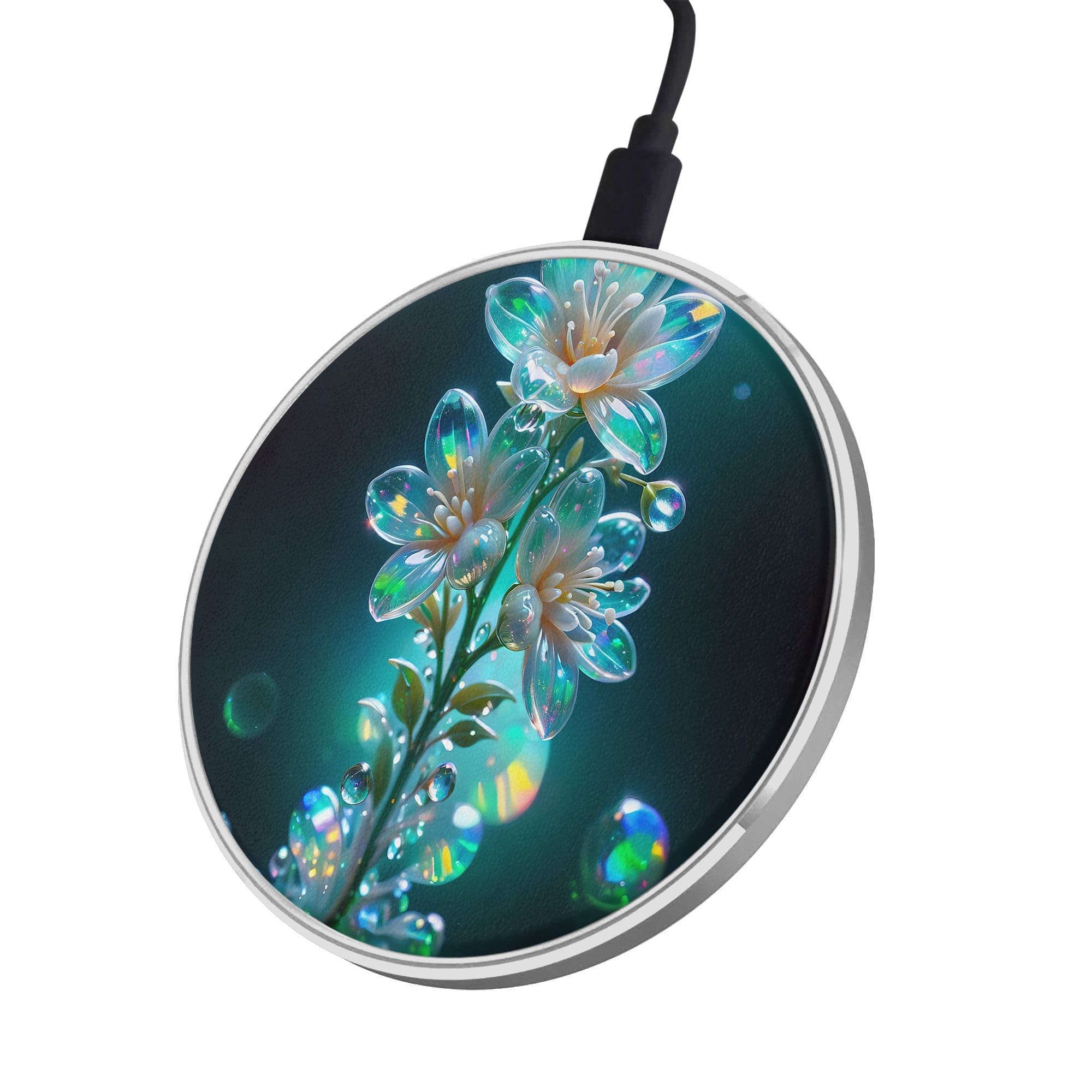 Stardust Whispers | Crystal Flower Jasmine Wireless Charger in Silver