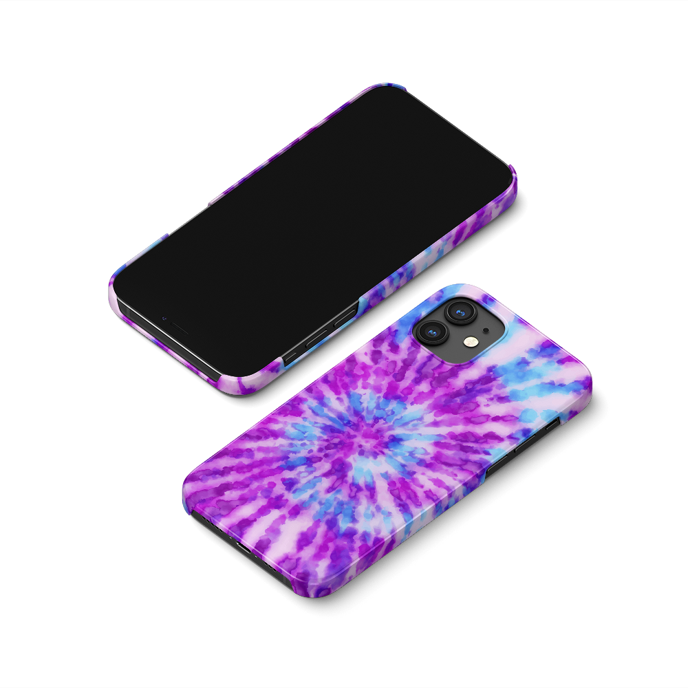 Black iPhone with a tie-dye case