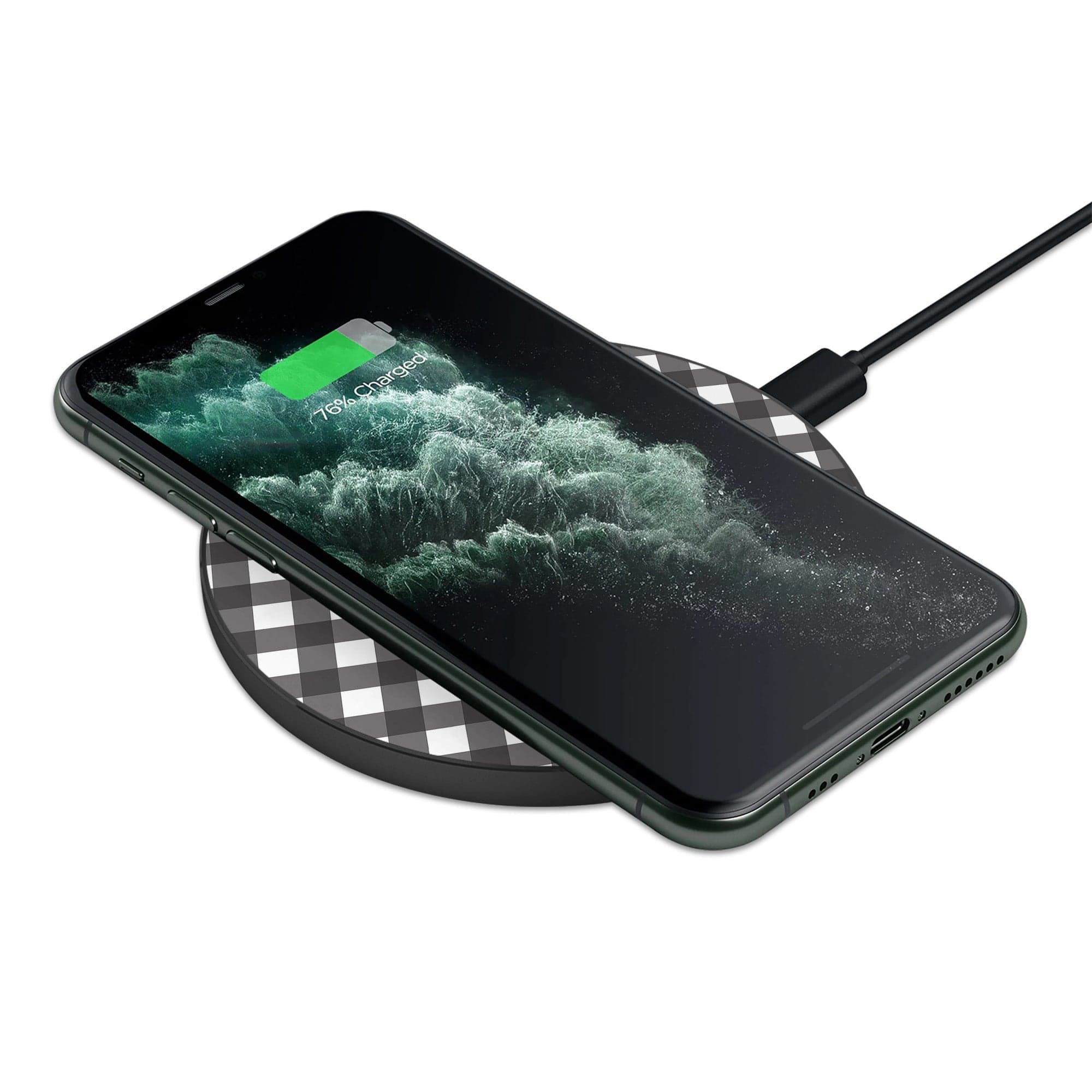 Cross Checkers | Diagonal Plaid Wireless Charging Pad in Black