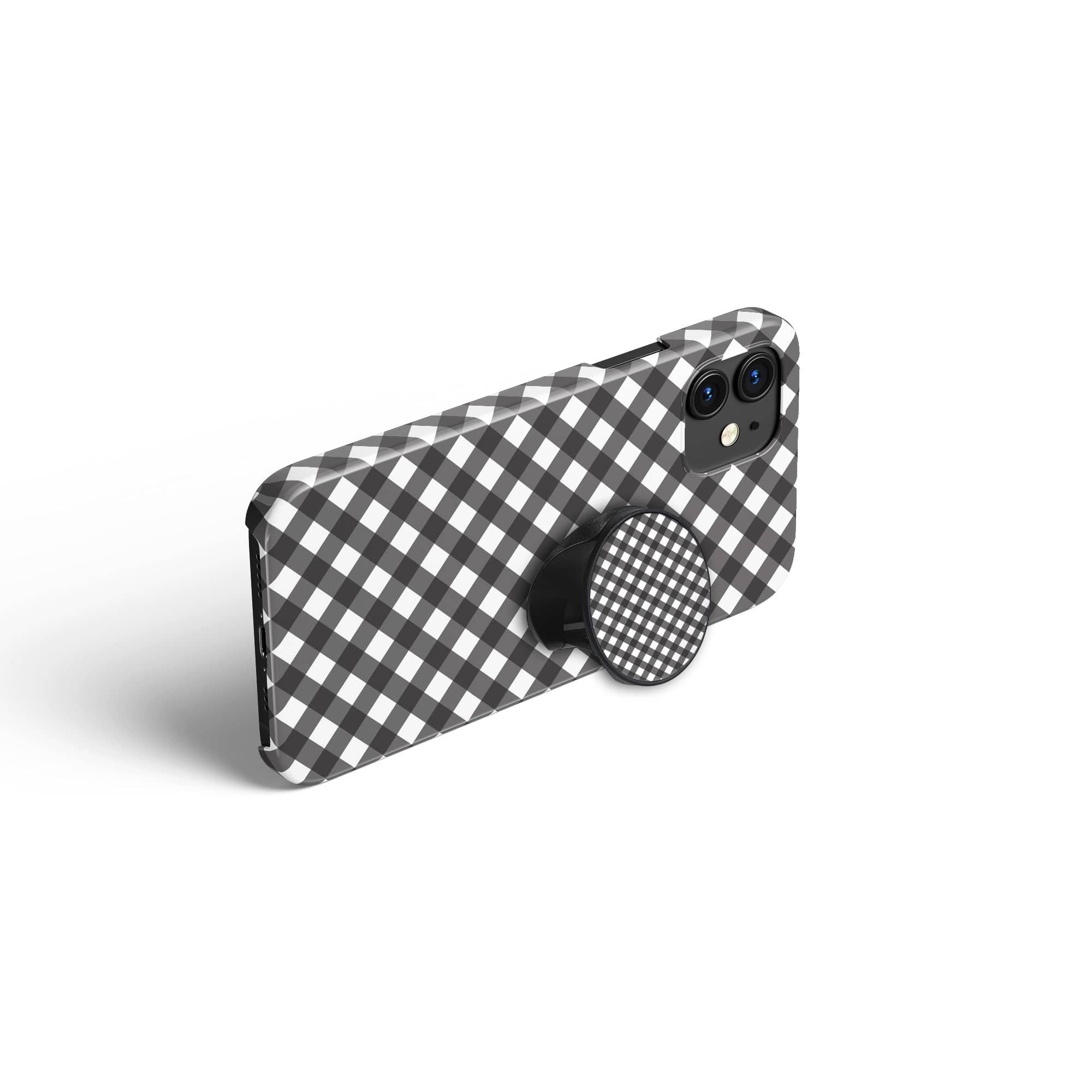 Cross Checkers | Diagonal Plaid Foldable Phone Grip in Black