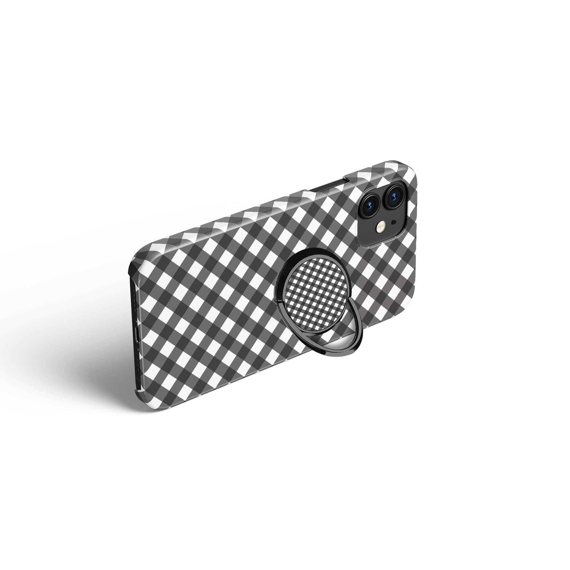 Cross Checkers | Diagonal Plaid Ring Holder in Black