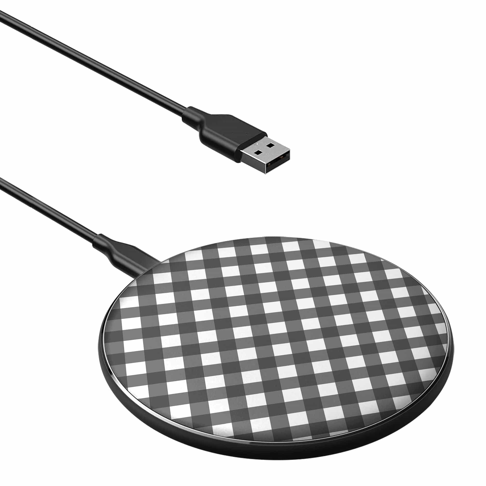 Cross Checkers | Diagonal Plaid Wireless Charging Pad in Black