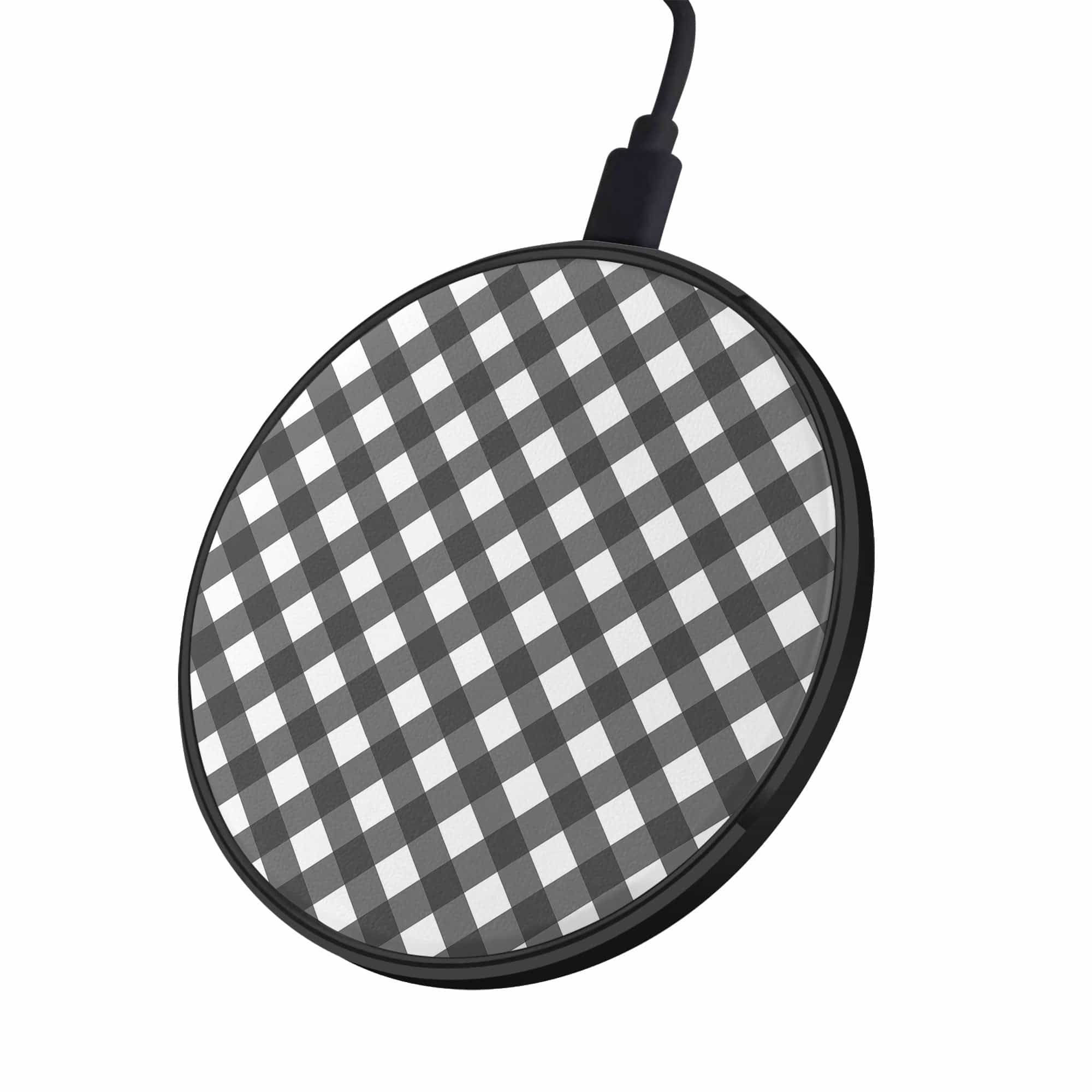 Cross Checkers | Diagonal Plaid Wireless Charging Pad in Black