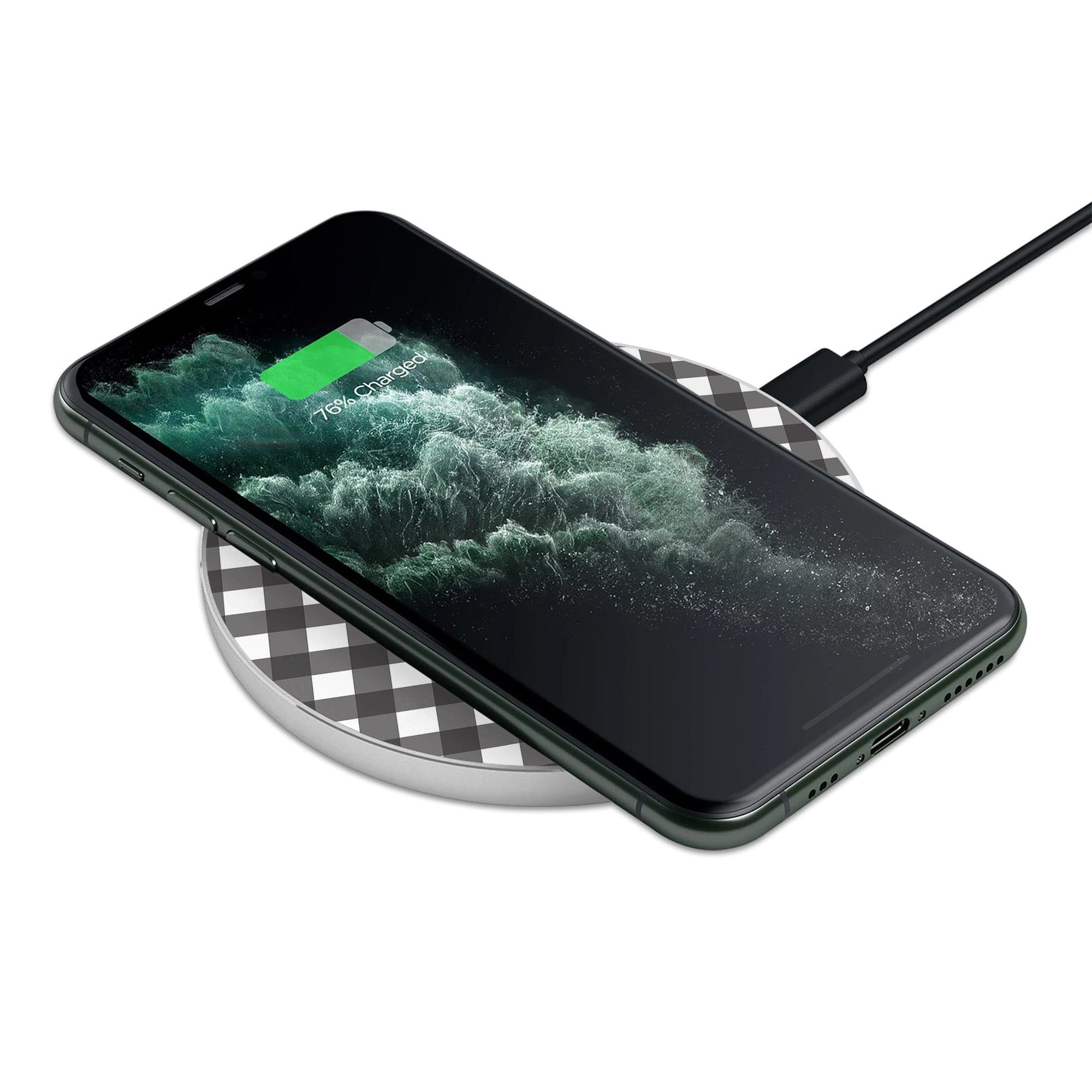 Cross Checkers | Diagonal Plaid Wireless Charging Pad in Silver