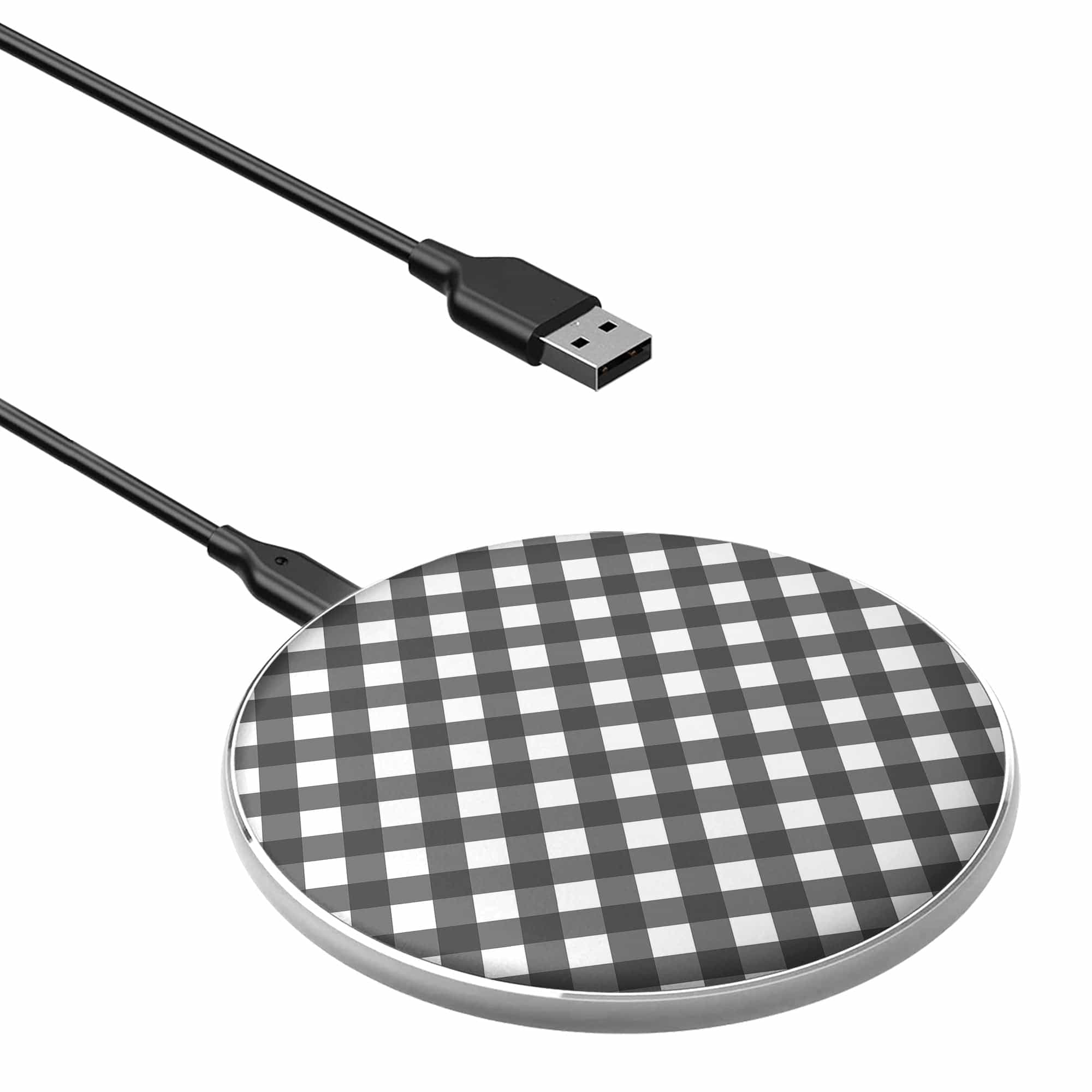 Cross Checkers | Diagonal Plaid Wireless Charging Pad in Silver