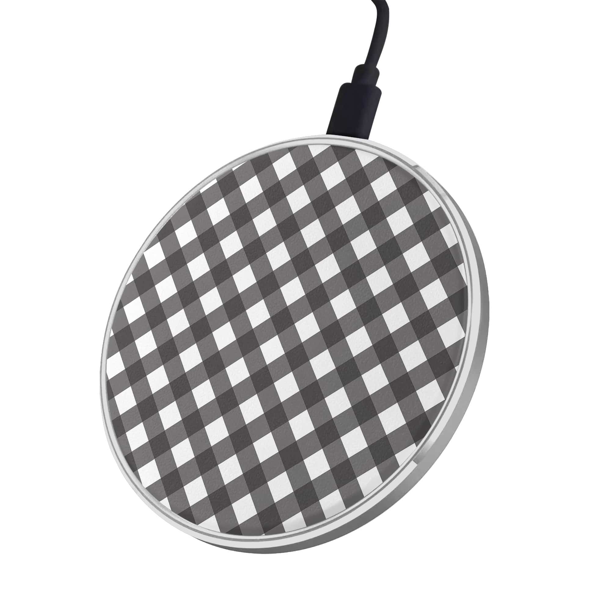 Cross Checkers | Diagonal Plaid Wireless Charging Pad in Silver