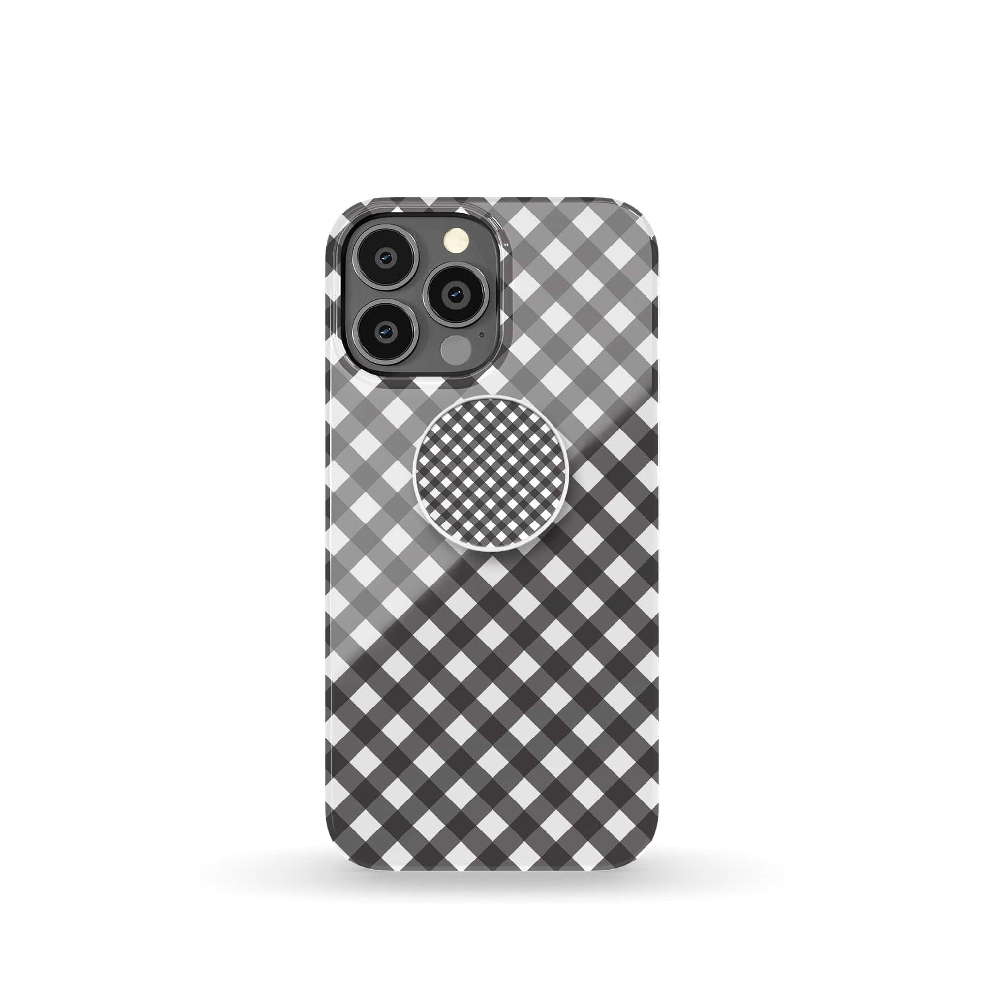 Cross Checkers | Diagonal Plaid Foldable Phone Grip in White