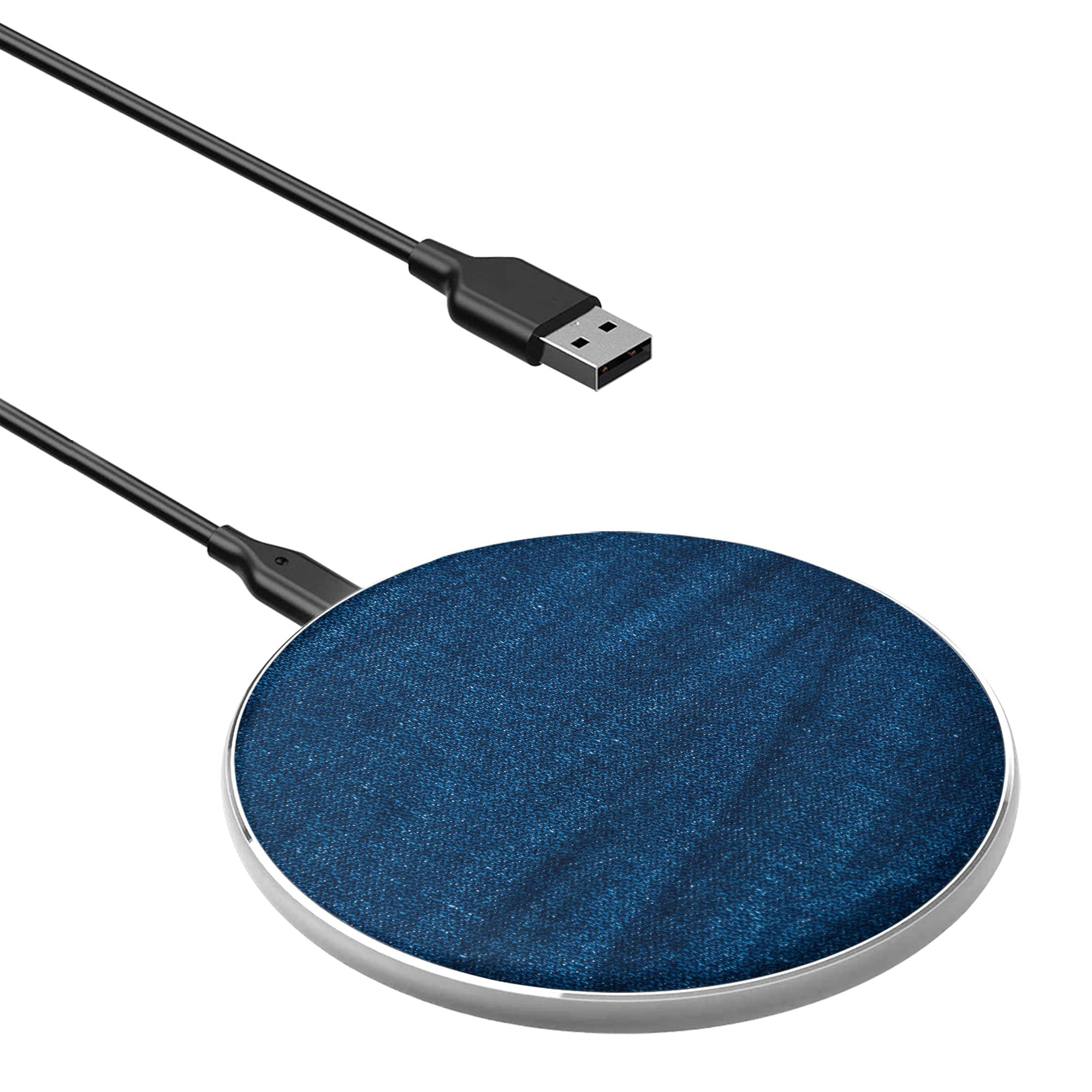 Denim Blues | Blue Jean Pattern Wireless Charging Pad in Silver