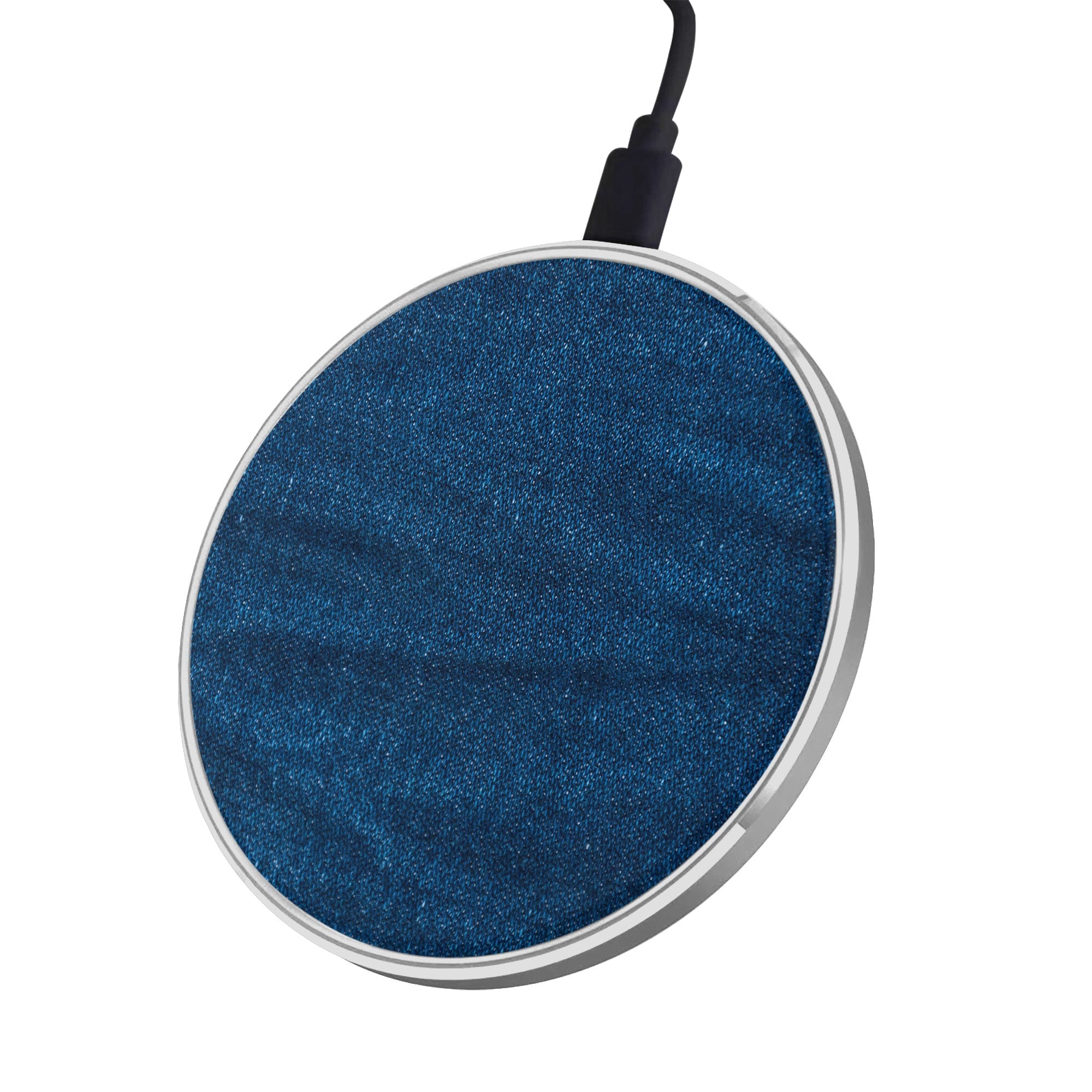 Denim Blues | Blue Jean Pattern Wireless Charging Pad in Silver