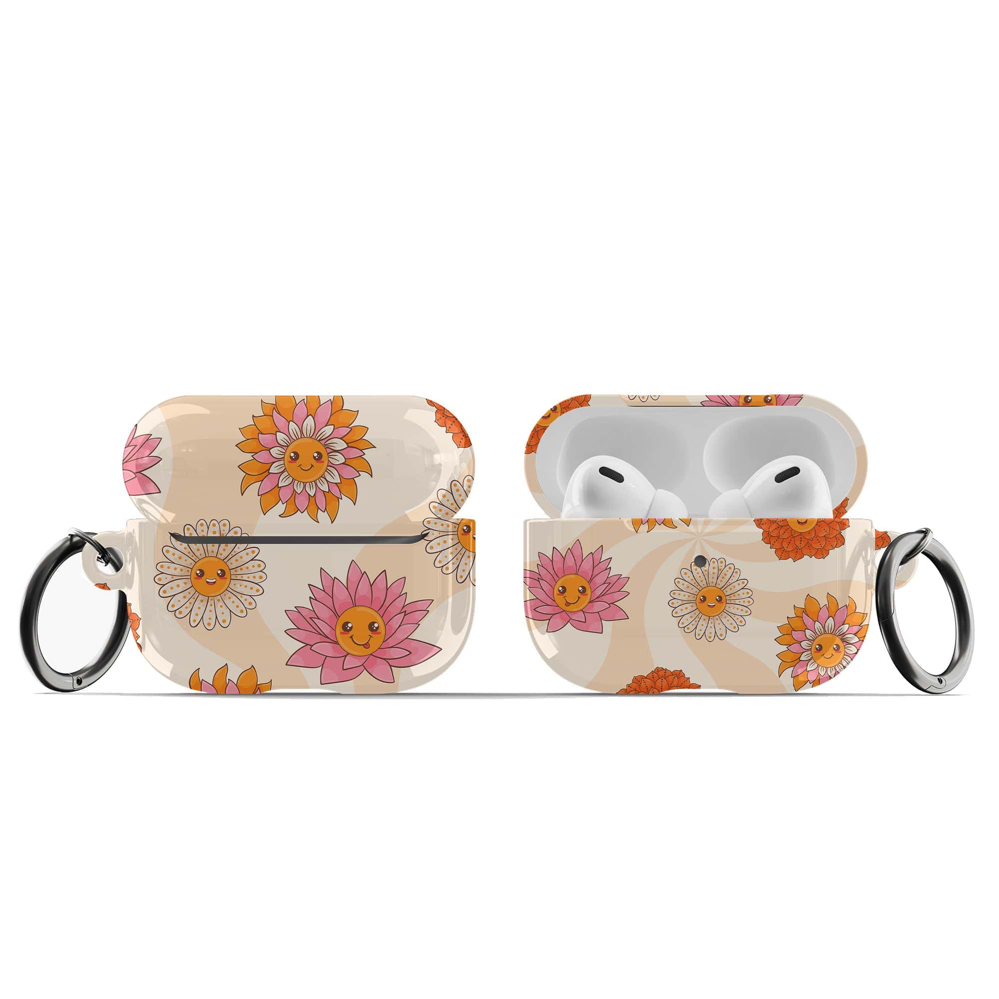 Far Out | Floral Smiley Face Apple AirPods Case for AirPods 3 & AirPods Pro 1&2 Black