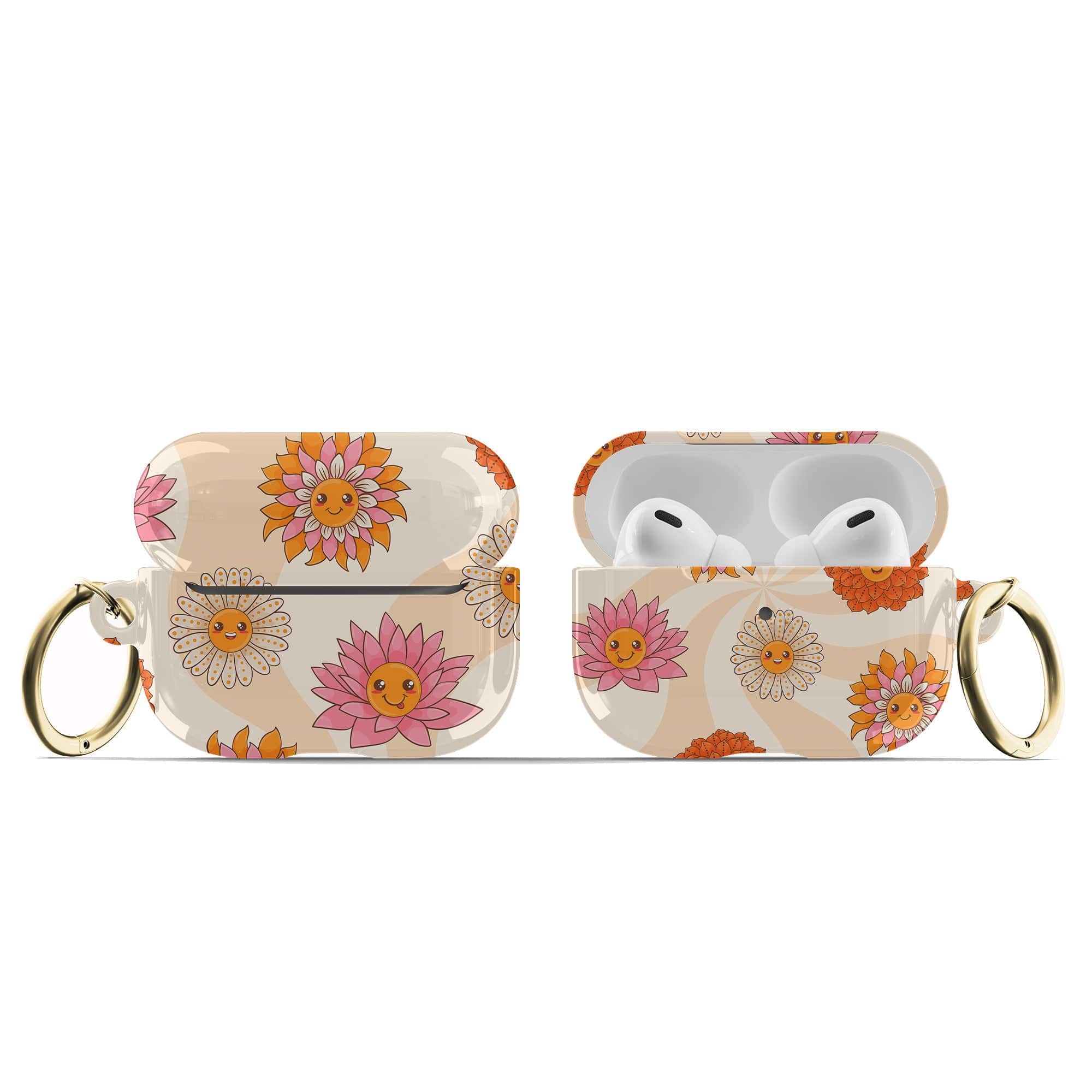 Far Out | Floral Smiley Face Apple AirPods Case for AirPods 3 & AirPods Pro 1&2 Gold