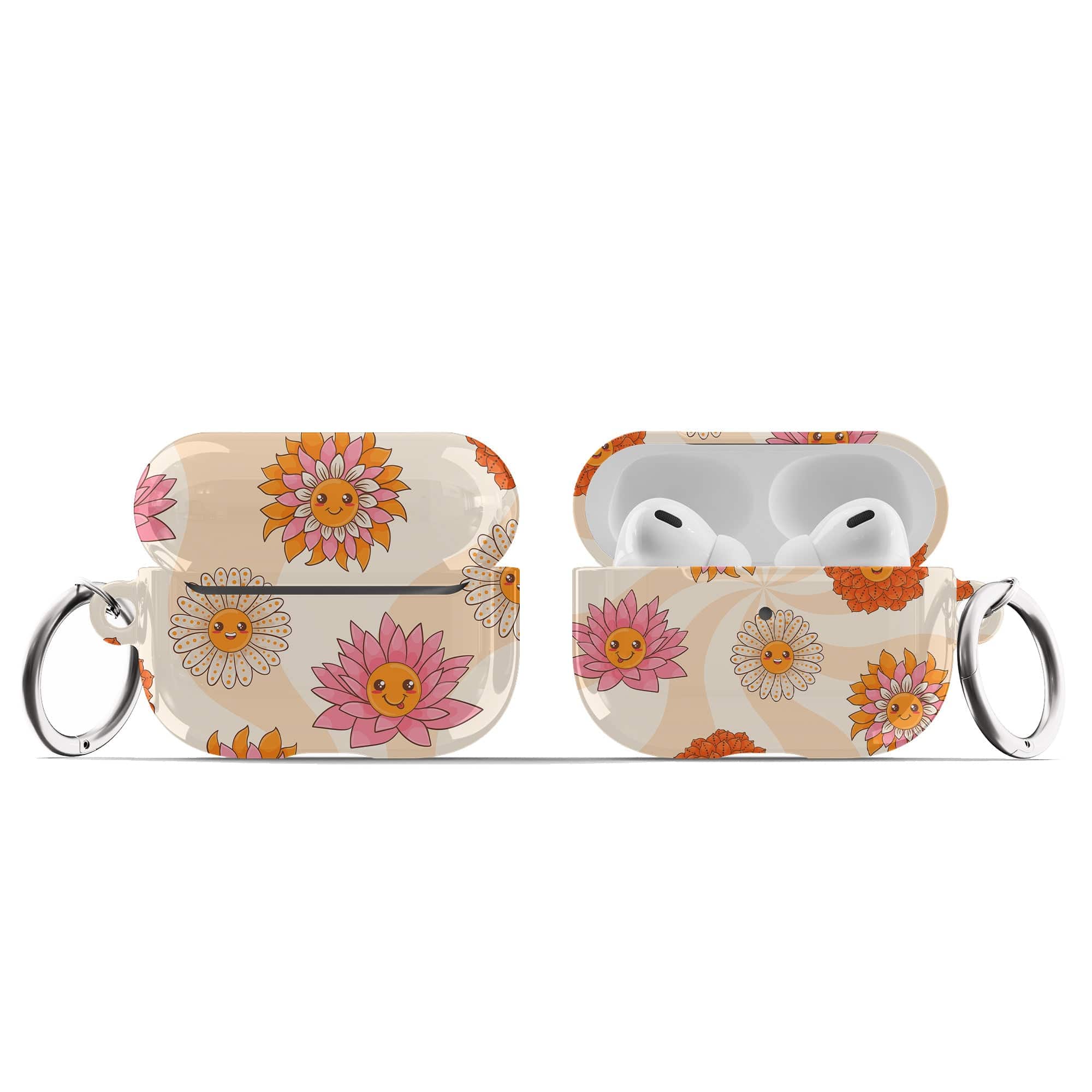 Far Out | Floral Smiley Face Apple AirPods Case for AirPods 3 & AirPods Pro 1&2 Silver