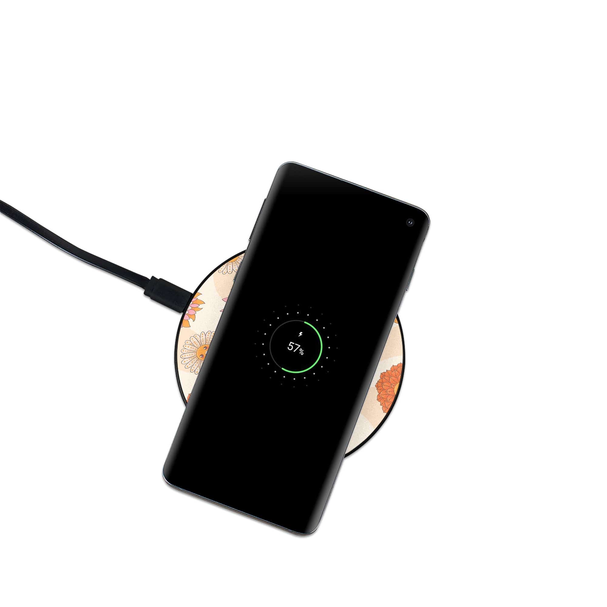 Far Out | Floral Smiley Face Wireless Charging Pad in Black