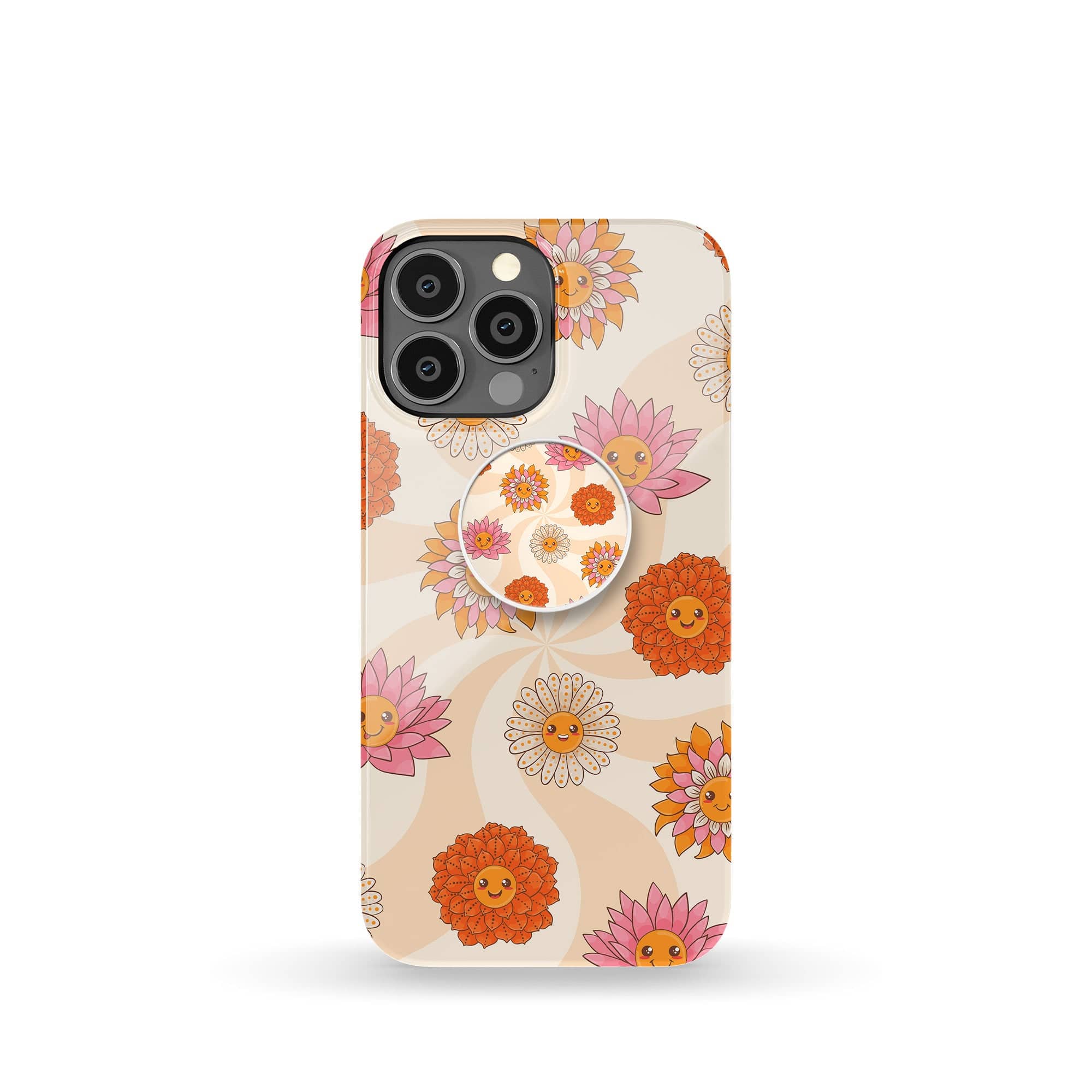 Far Out | Floral Smiley Face Foldable Phone Grip in White