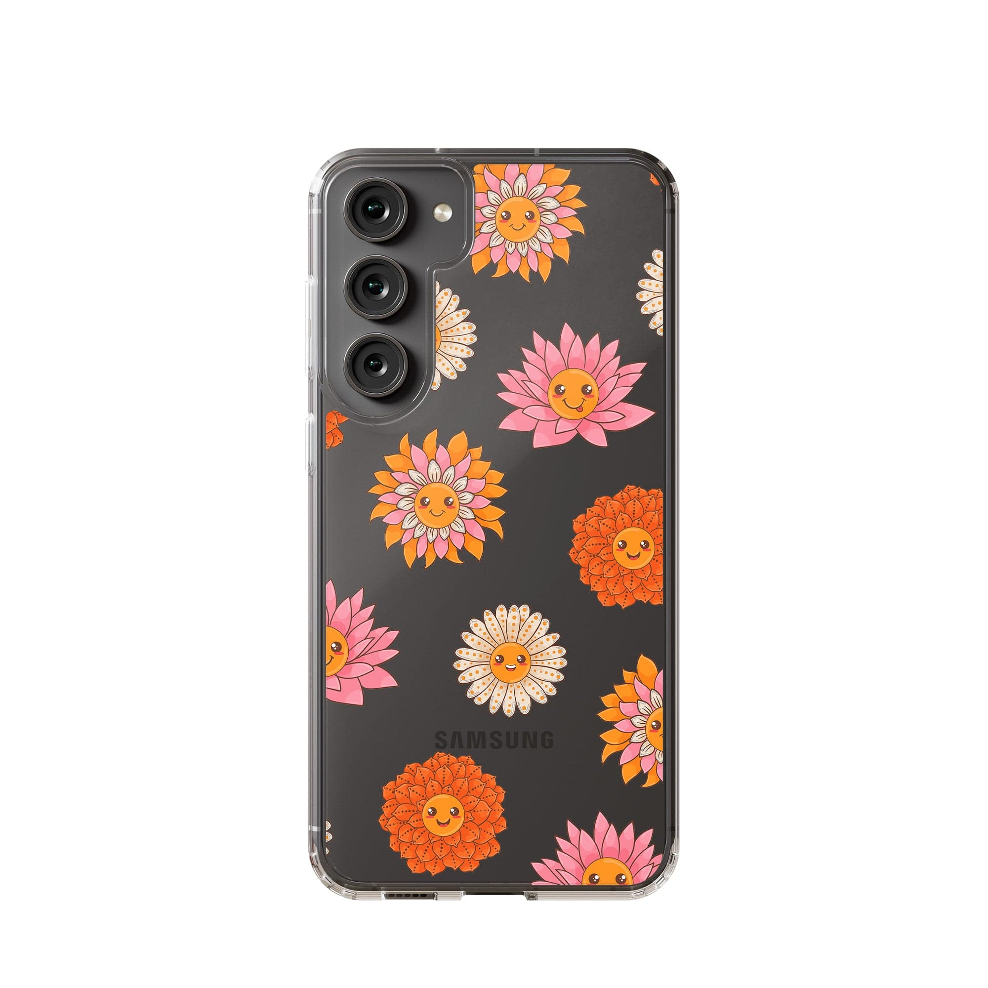 Far Out | Floral Smiley Face Samsung Case Clear for Galaxy S23 Plus