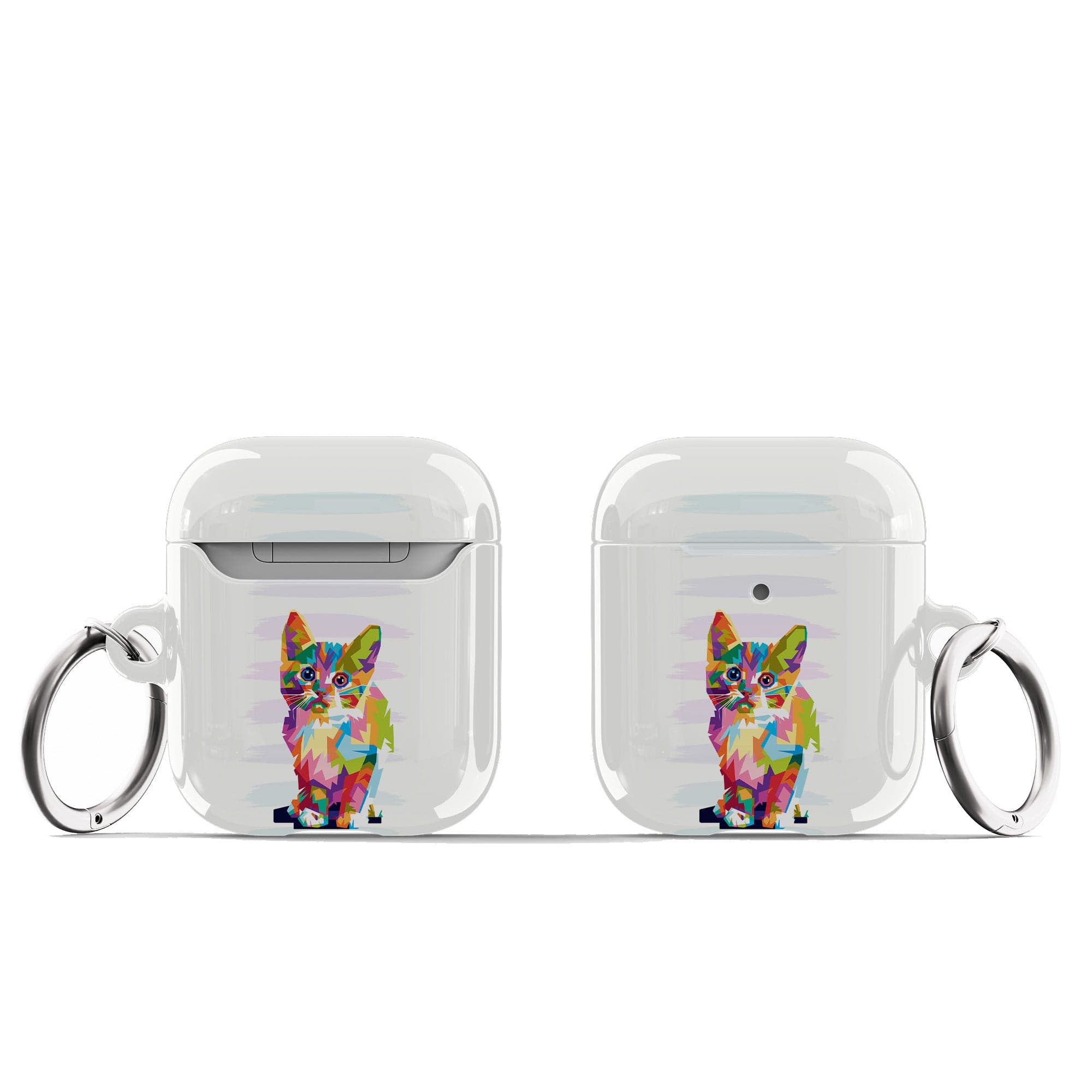 Fractal Canvas | Abstract Cat Apple AirPods Case for AirPods 1&2 Silver