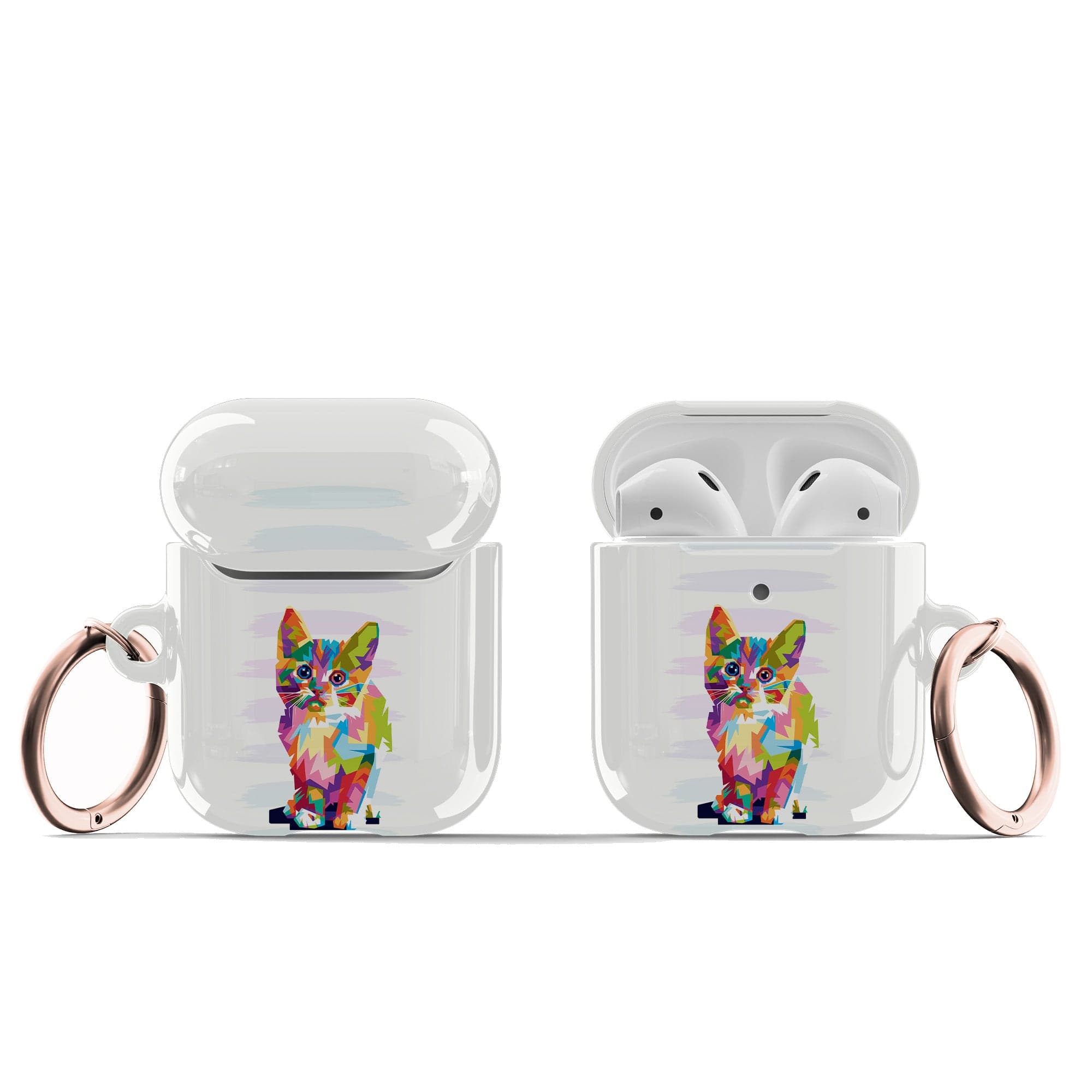 Fractal Canvas | Abstract Cat Apple AirPods Case for AirPods 1&2 Rose Gold