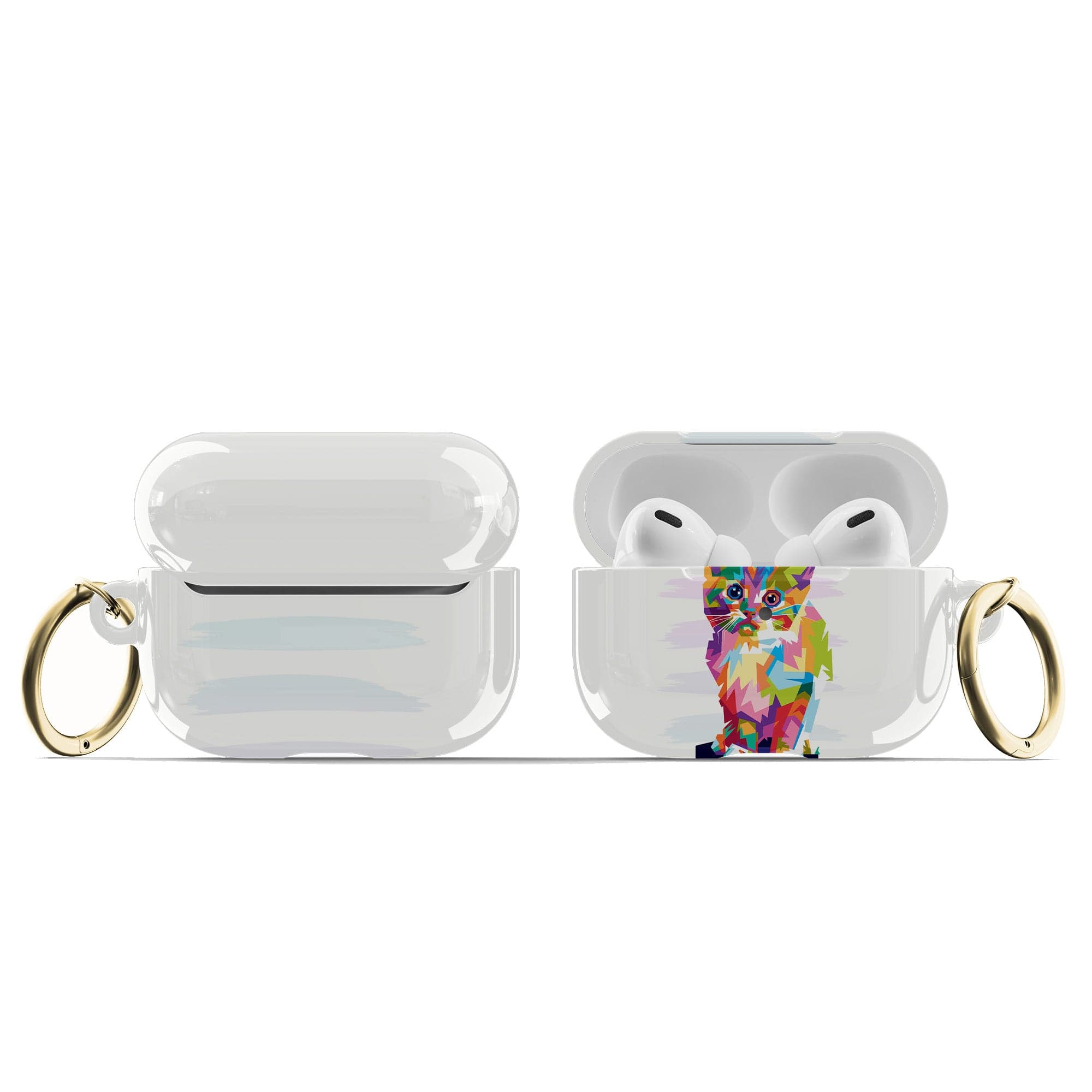 Fractal Canvas | Abstract Cat Apple AirPods Case for AirPods 3 & AirPods Pro 1&2 Gold