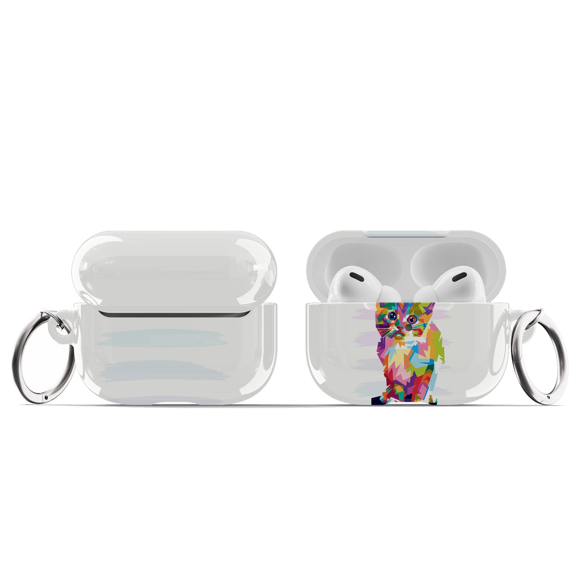 Fractal Canvas | Abstract Cat Apple AirPods Case for AirPods 3 & AirPods Pro 1&2 Silver