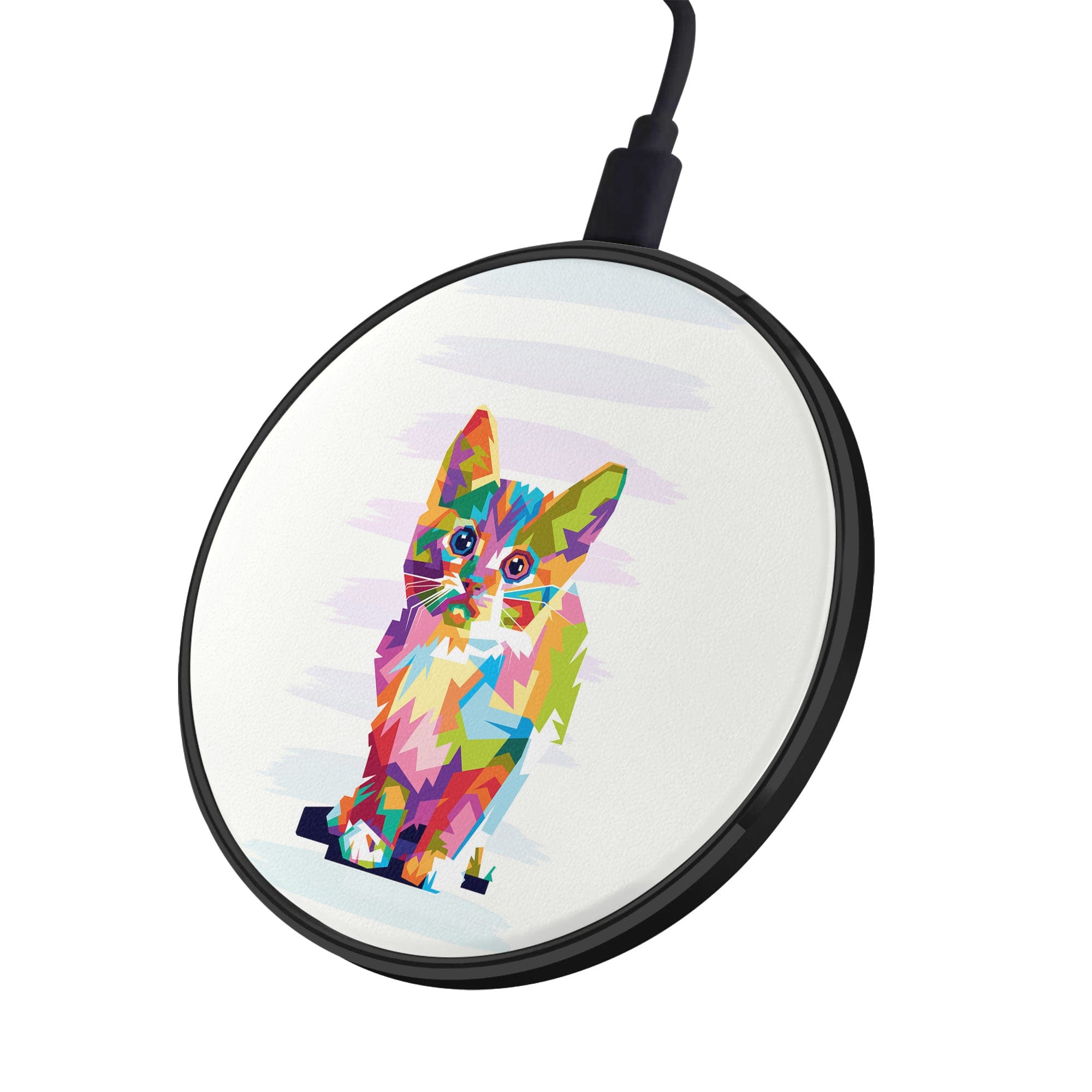 Fractal Canvas | Abstract Cat Wireless Charging Pad in Black