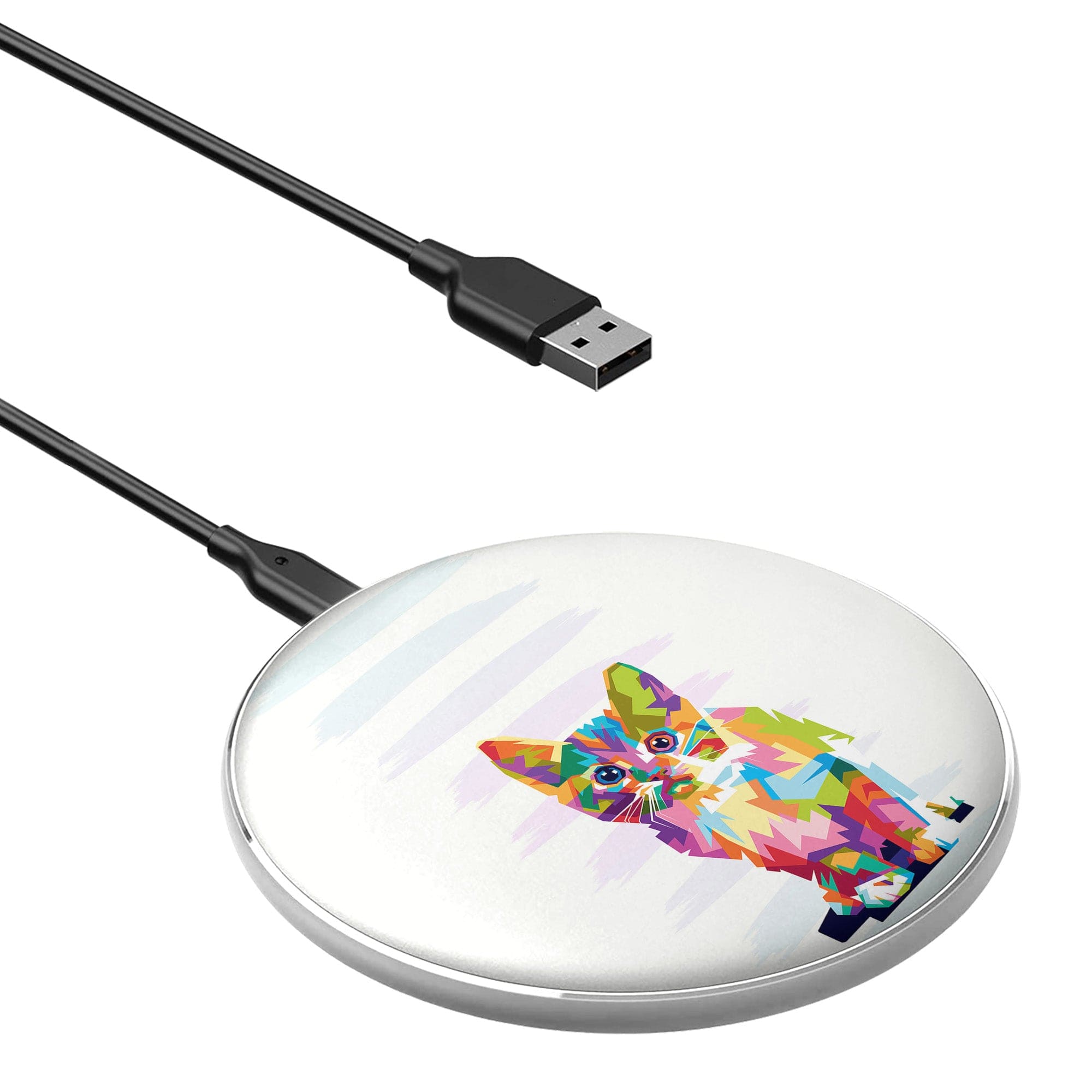 Fractal Canvas | Abstract Cat Wireless Charging Pad in Silver