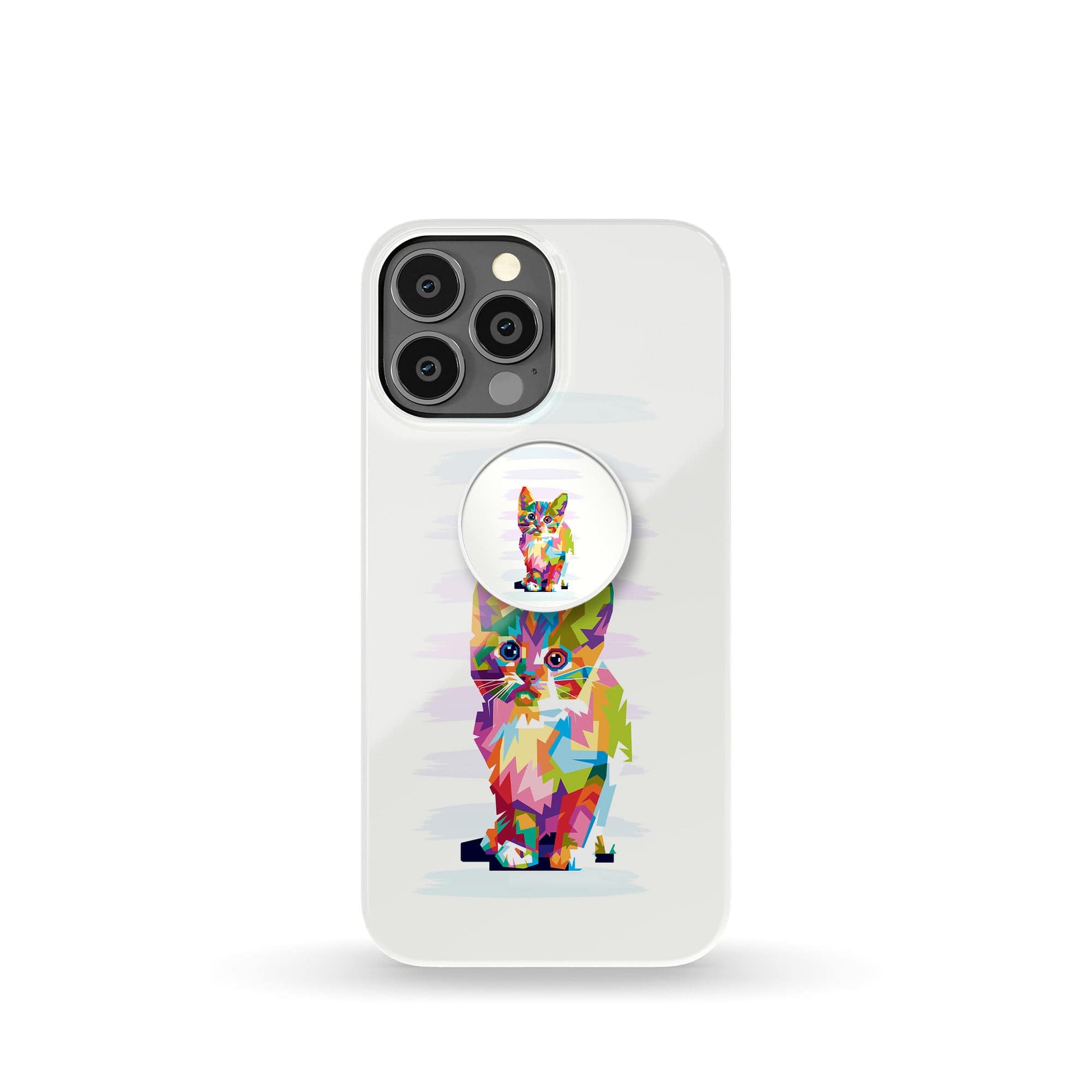 Fractal Canvas | Abstract Cat Foldable Phone Grip in White