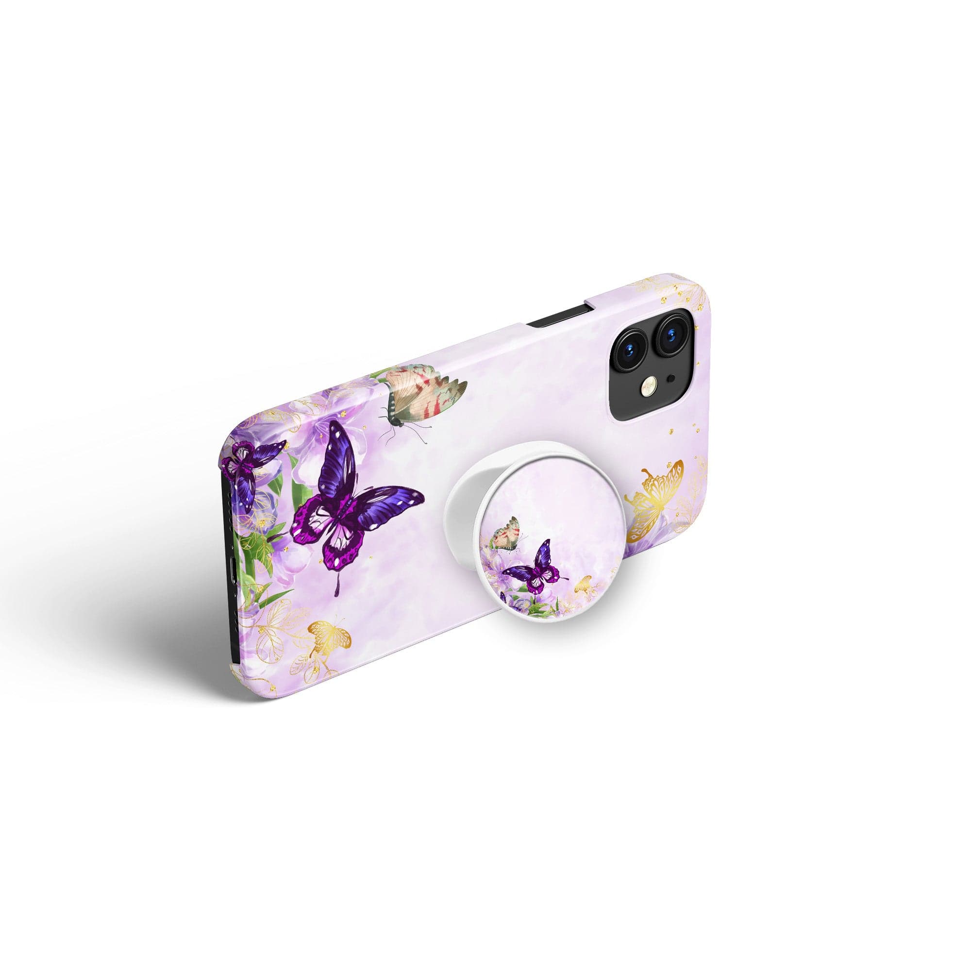 Gilded Flutters | Butterfly Foldable Phone Grip in White