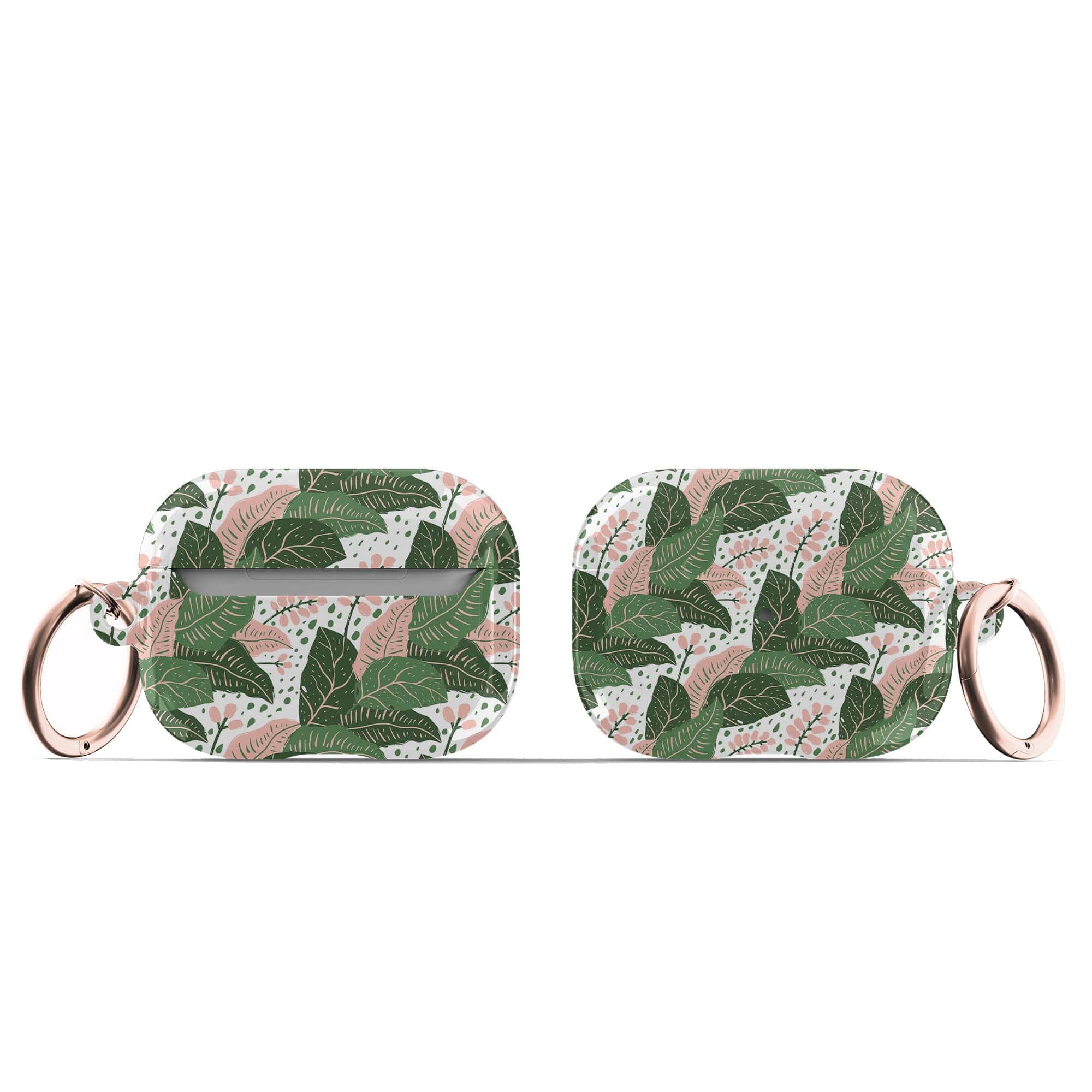 Laying in the Shade | Tropical Leaves Floral Apple AirPods Case for AirPods 3 & AirPods Pro 1&2 Rose Gold